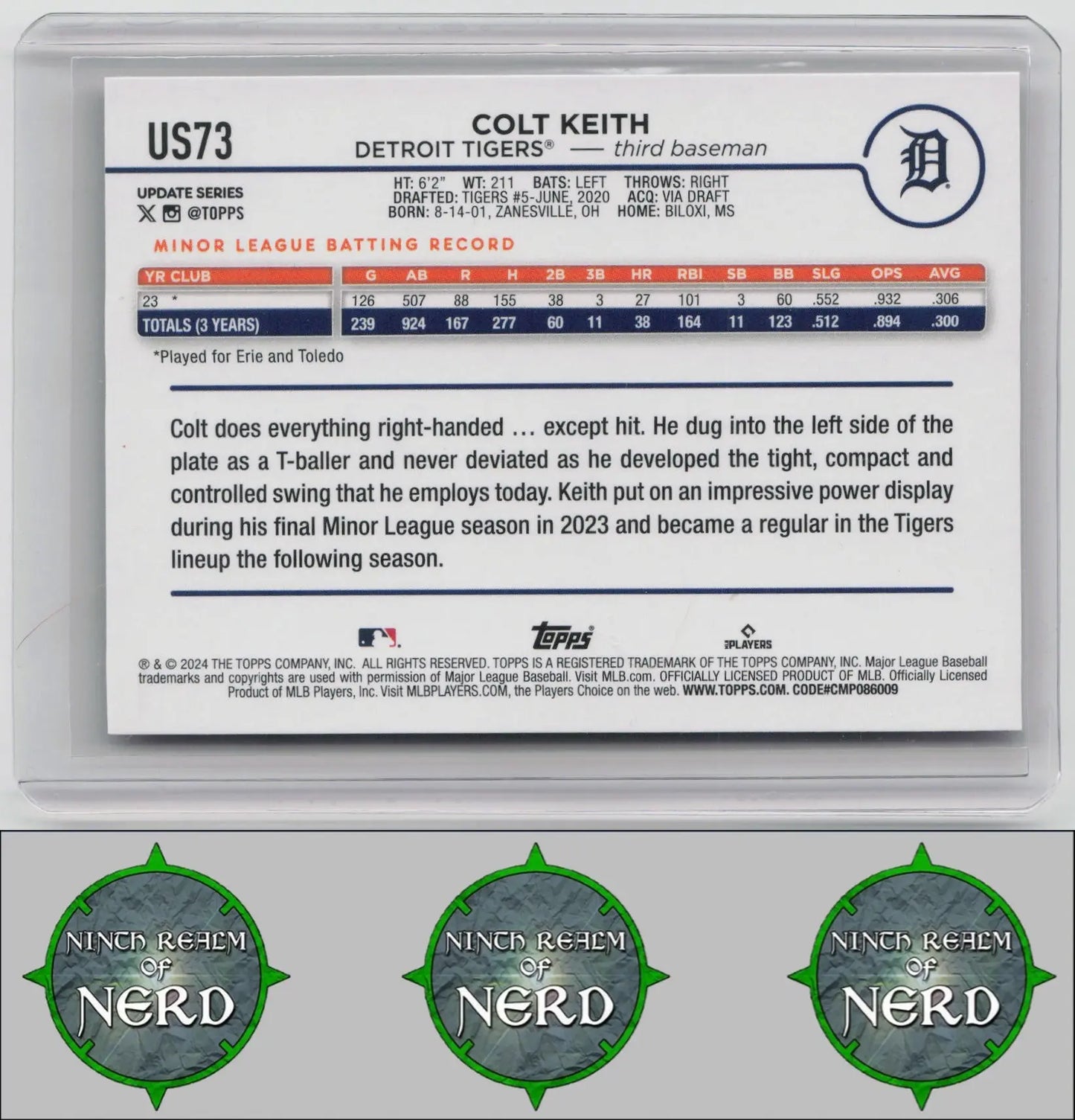 Colt Keith 2024 Topps Update #US73 RC Detroit Tigers CDP
