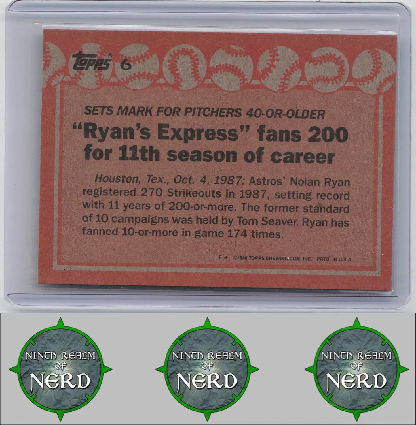 Nolan Ryan 1988 Topps #6 Houston Astros CDP