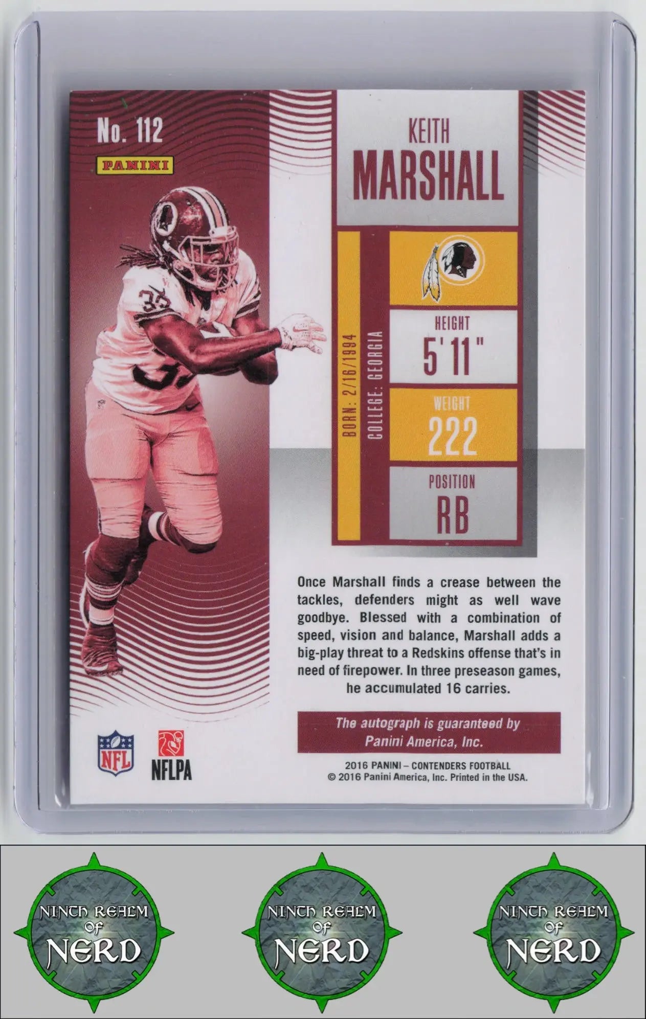 Keith Marshall 2016 Panini Contenders #112 RC,AU Washington Redskins - Ninth Realm of Nerd