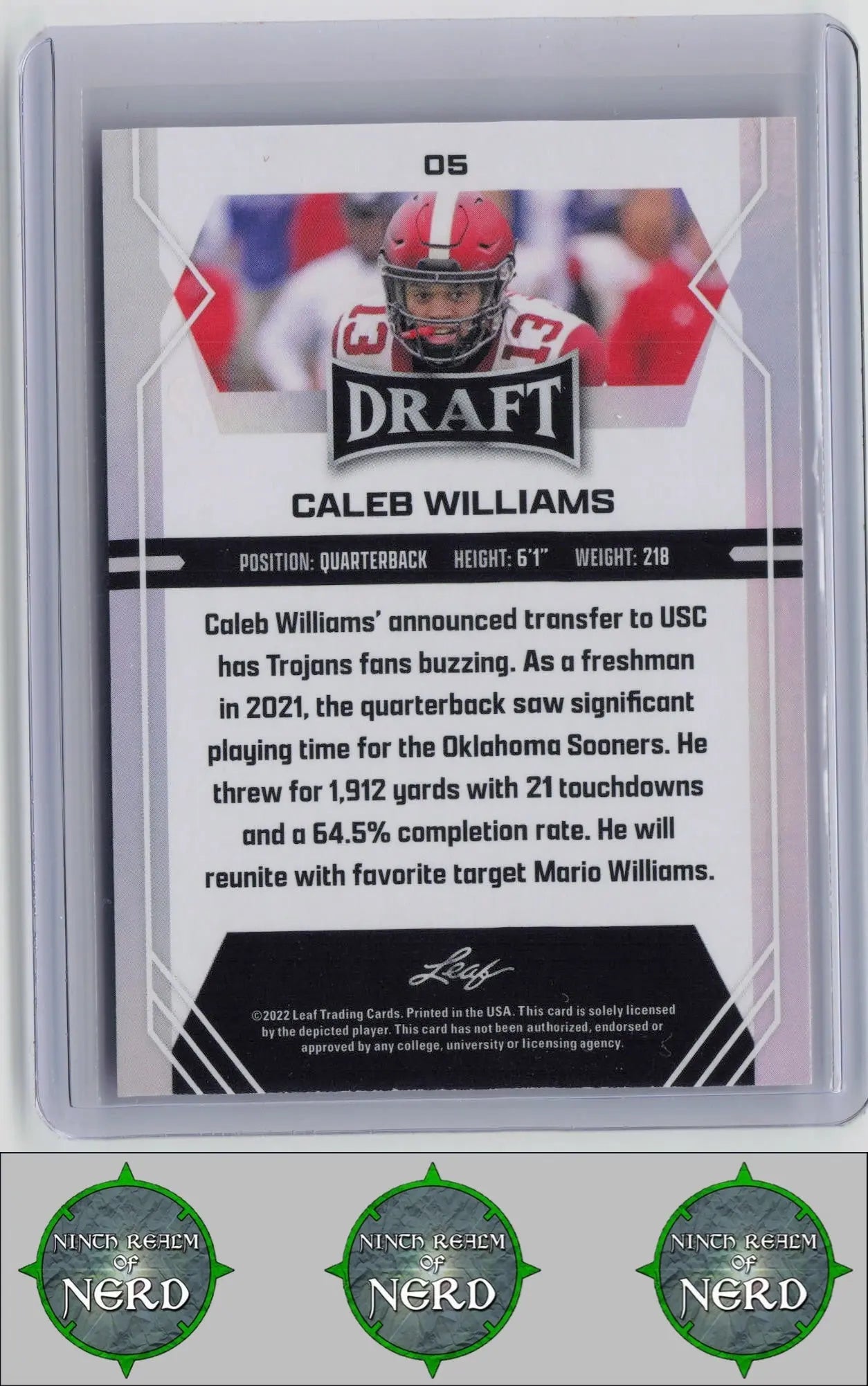 Caleb Williams 2022 Leaf Draft Red #05 Oklahoma Sooners CDP