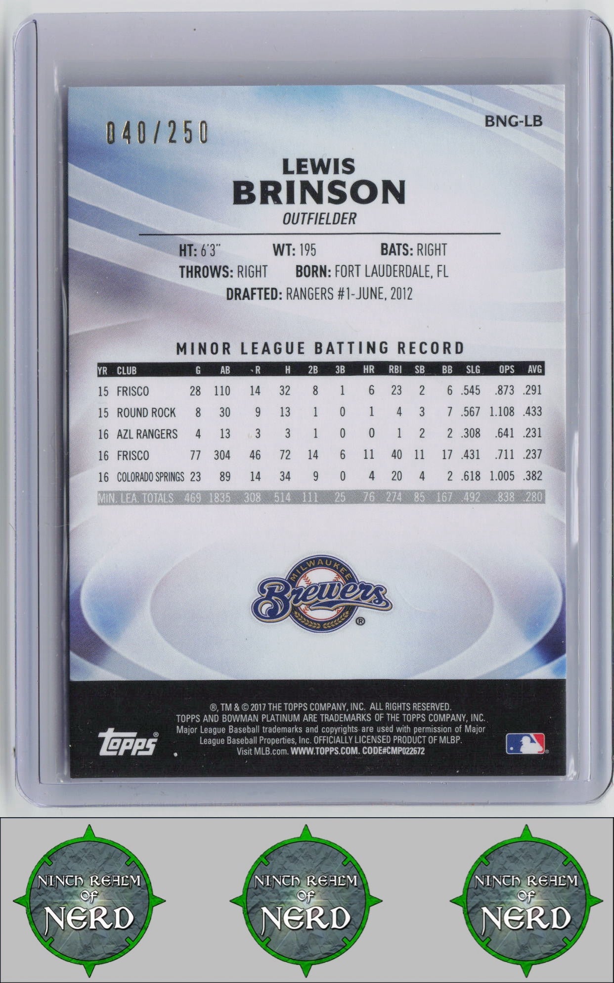 Lewis Brinson 2017 Bowman Platinum Next Generation #BNG-LB Brewers