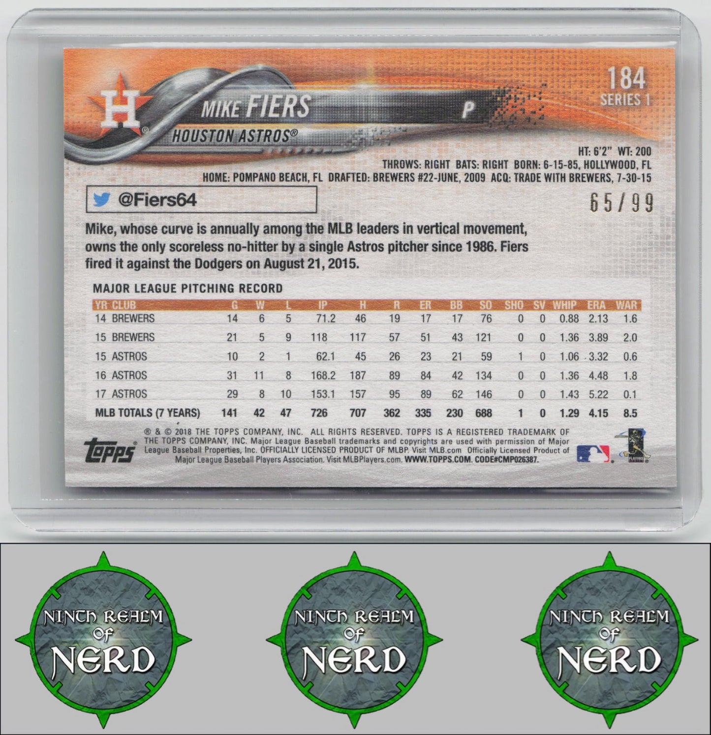 Mike Fiers 2018 Topps #184 Houston Astros