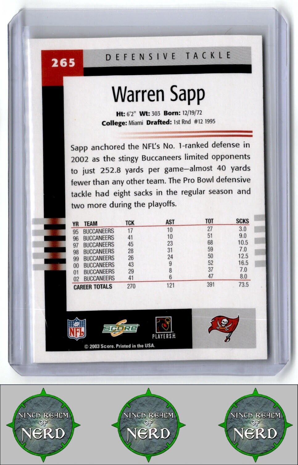 2003 Score #265 Warren Sapp