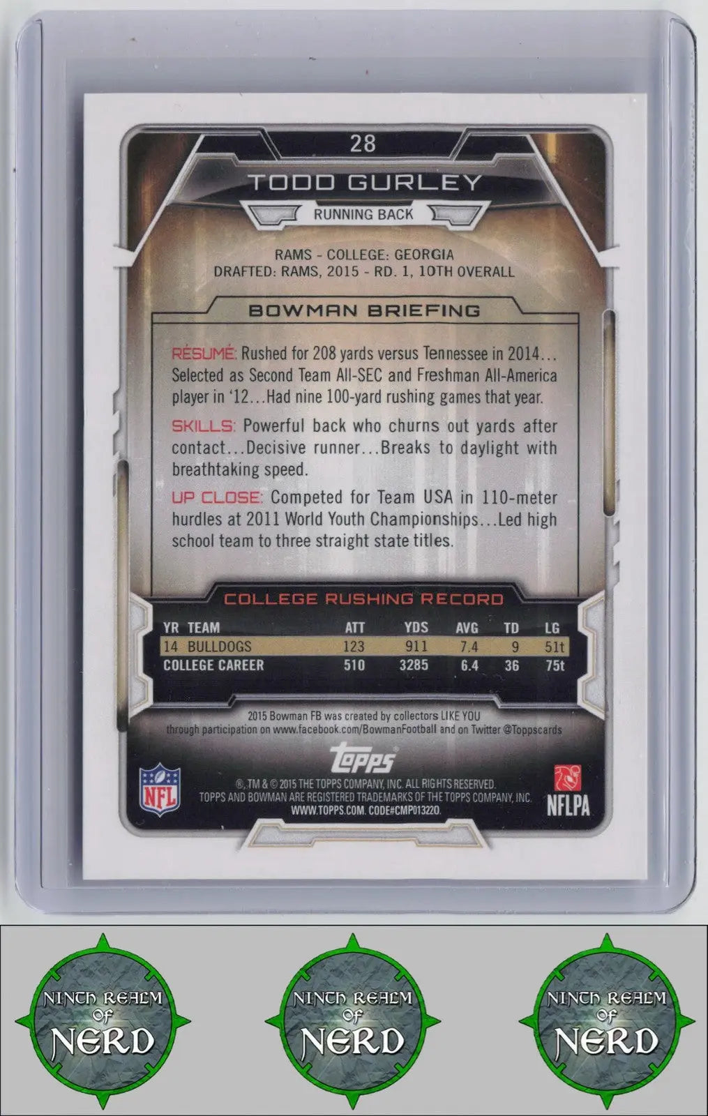 Todd Gurley 2015 Bowman Rookies #28 RC St. Louis Rams