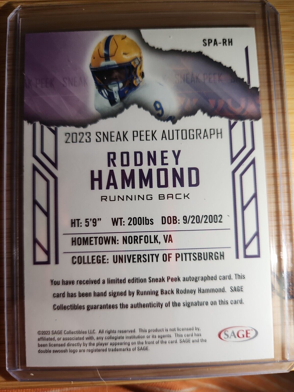 Rodney Hammond - 2023 Sage Football Low Series Sneak Peek Silver Autograph