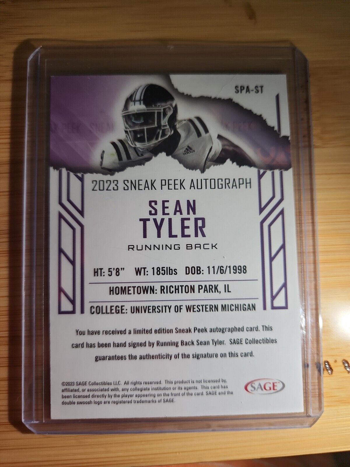 Sean Tyler - 2023 Sage Football Low Series Sneak Peek Silver Autograph *