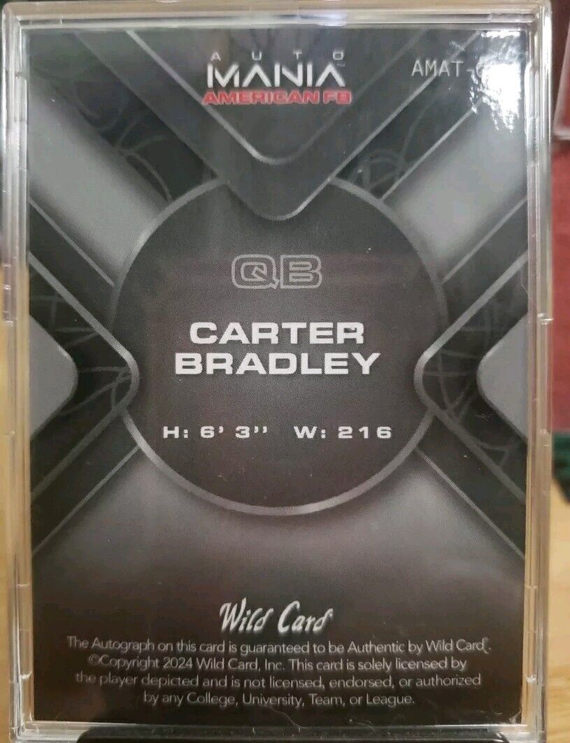 🔥 2024 WILD CARD AUTO MANIA AMERICAN FB Carter Bradley 1/1 Auto Sparkle🔥