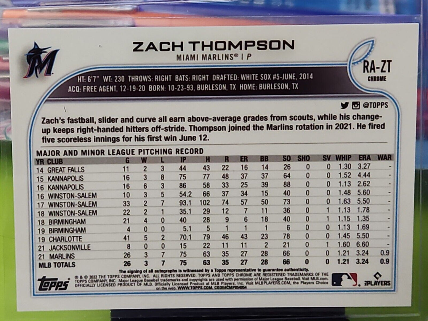 Zach Thompson 2022 Topps Chrome Rookie RC Auto