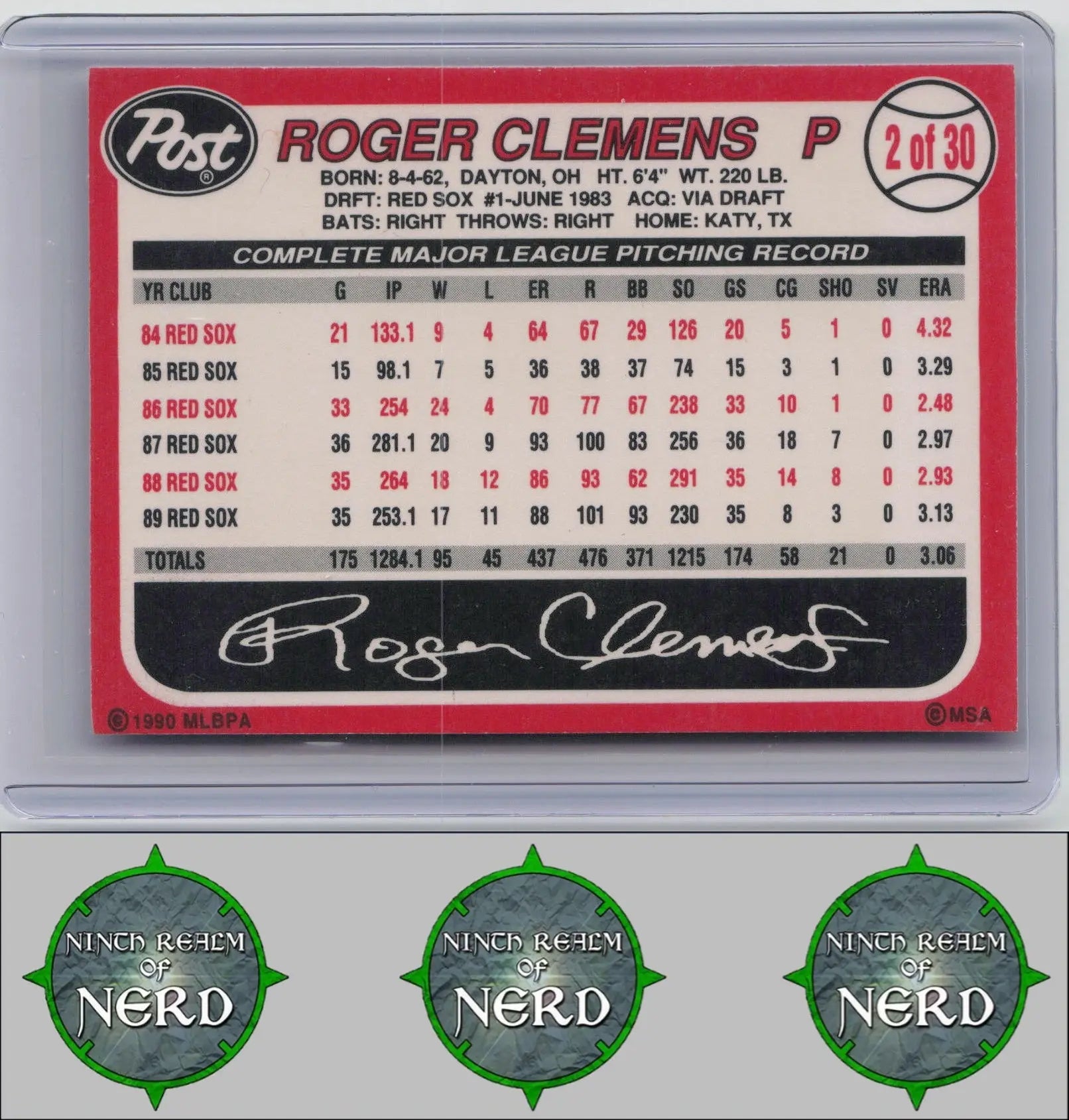 Roger Clemens 1990 Post #2 Boston Red Sox CDP