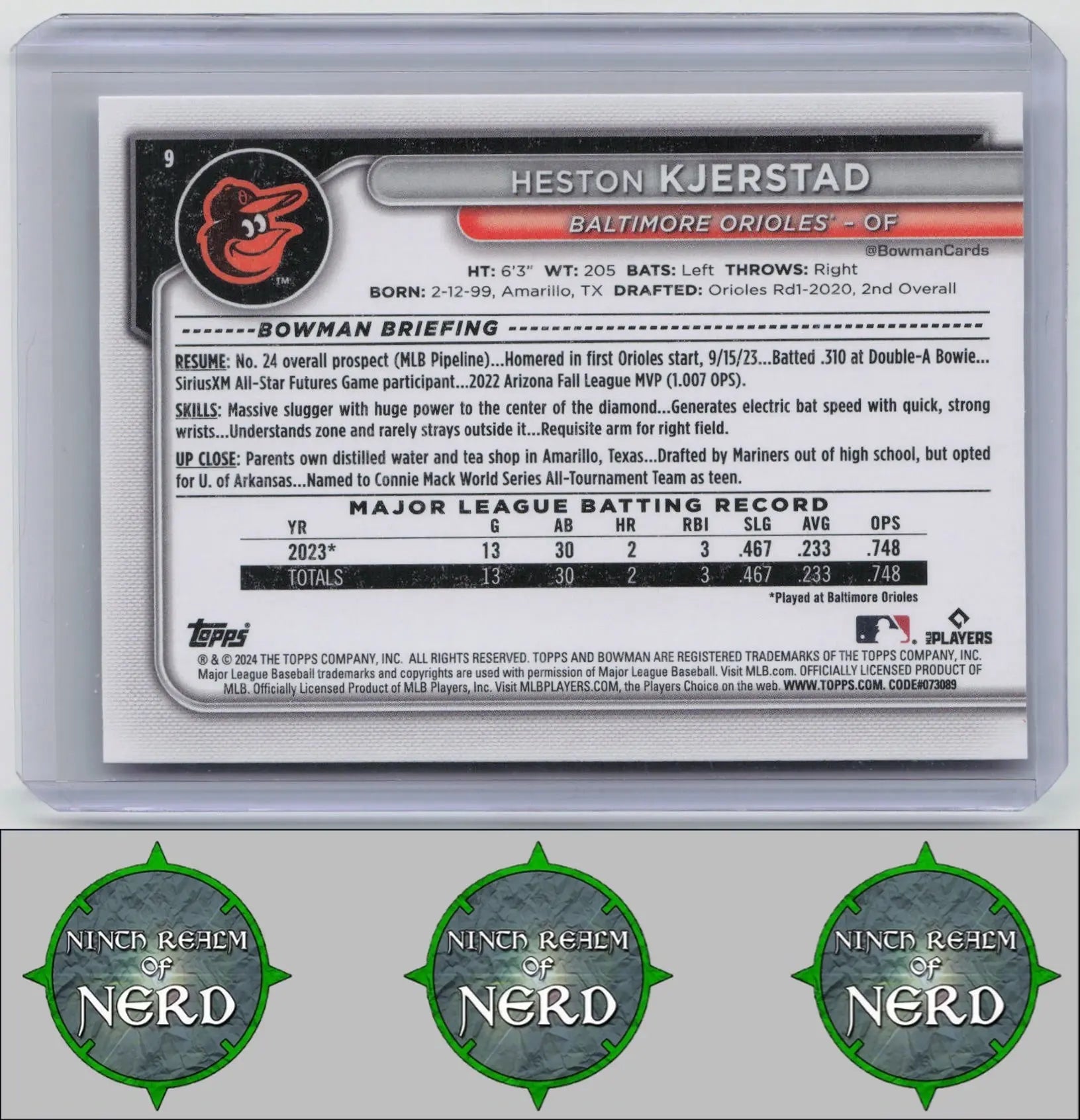 Heston Kjerstad 2024 Bowman #9 RC Baltimore Orioles CDP