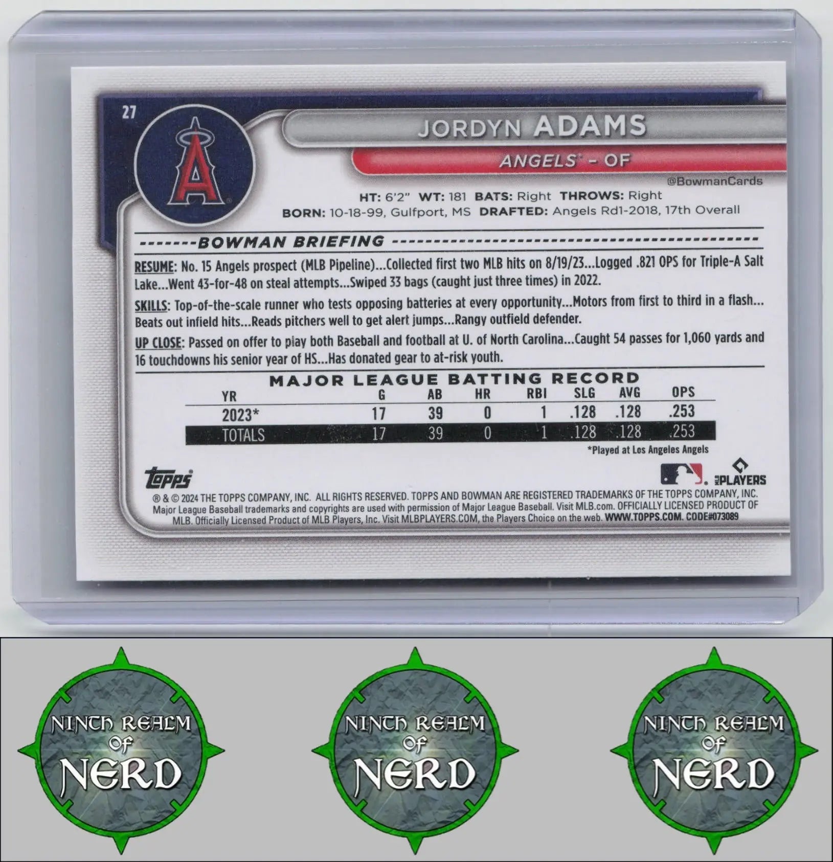 Jordyn Adams 2024 Bowman #27 RC Los Angeles Angels CDP