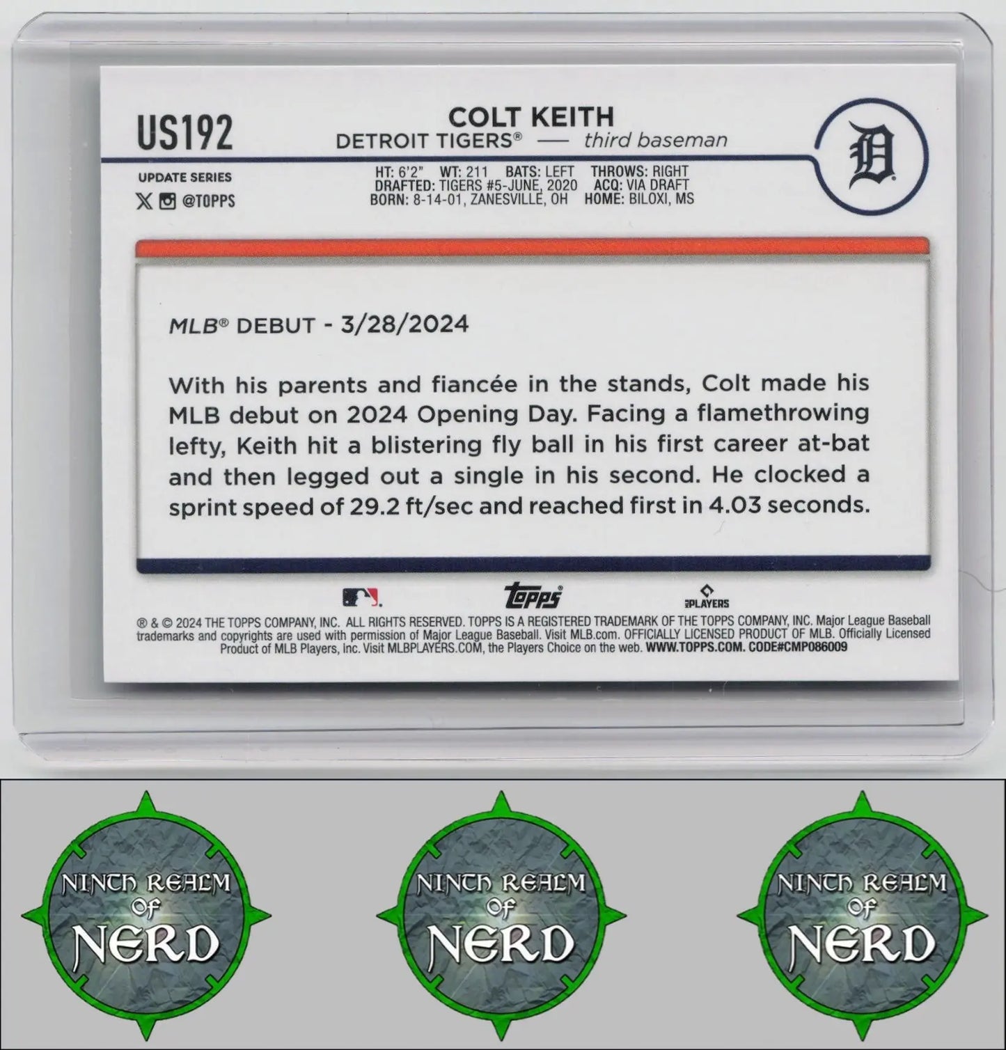 Colt Keith 2024 Topps Update #US192 Detroit Tigers CDP