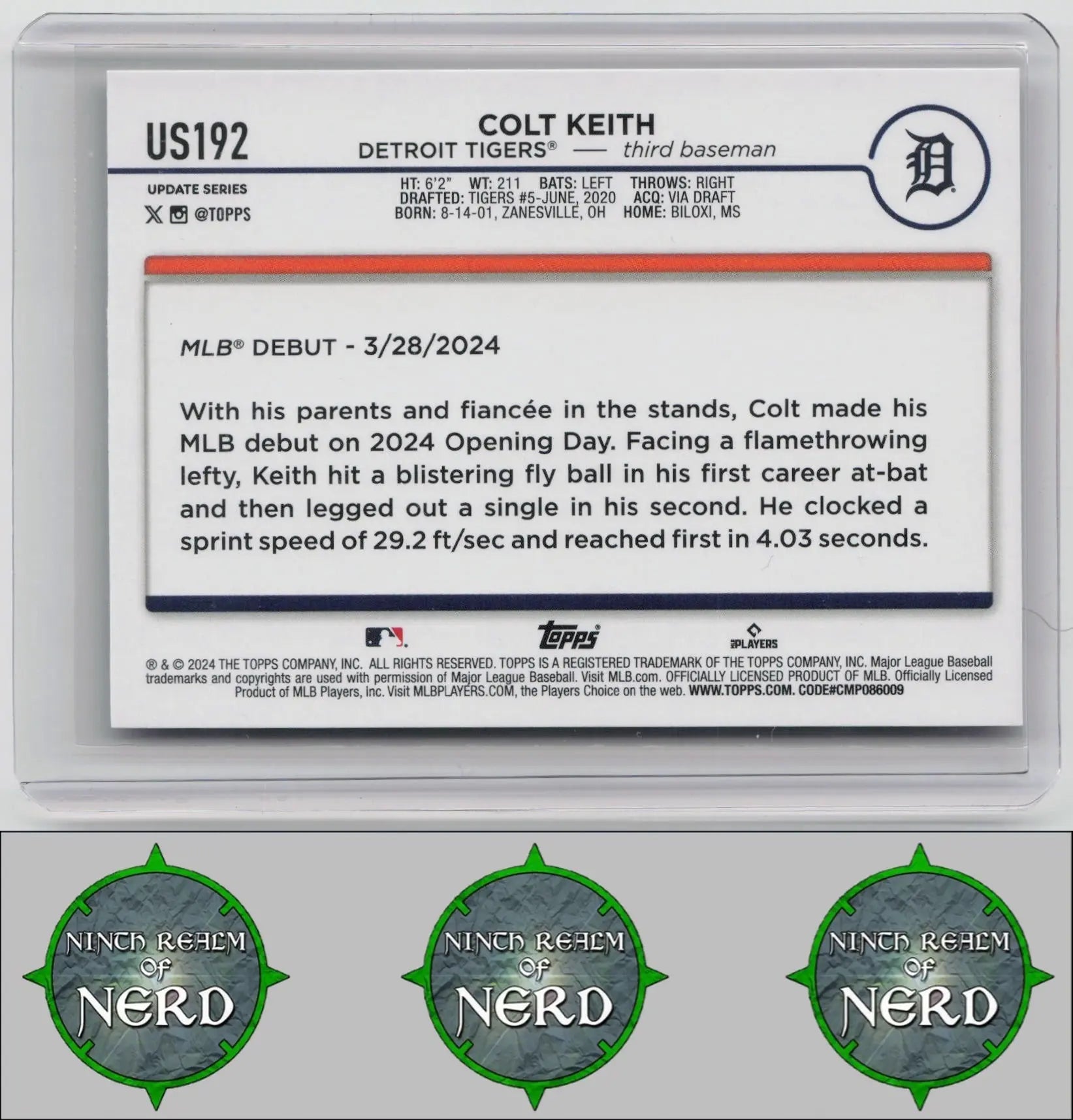 Colt Keith 2024 Topps Update #US192 Detroit Tigers CDP