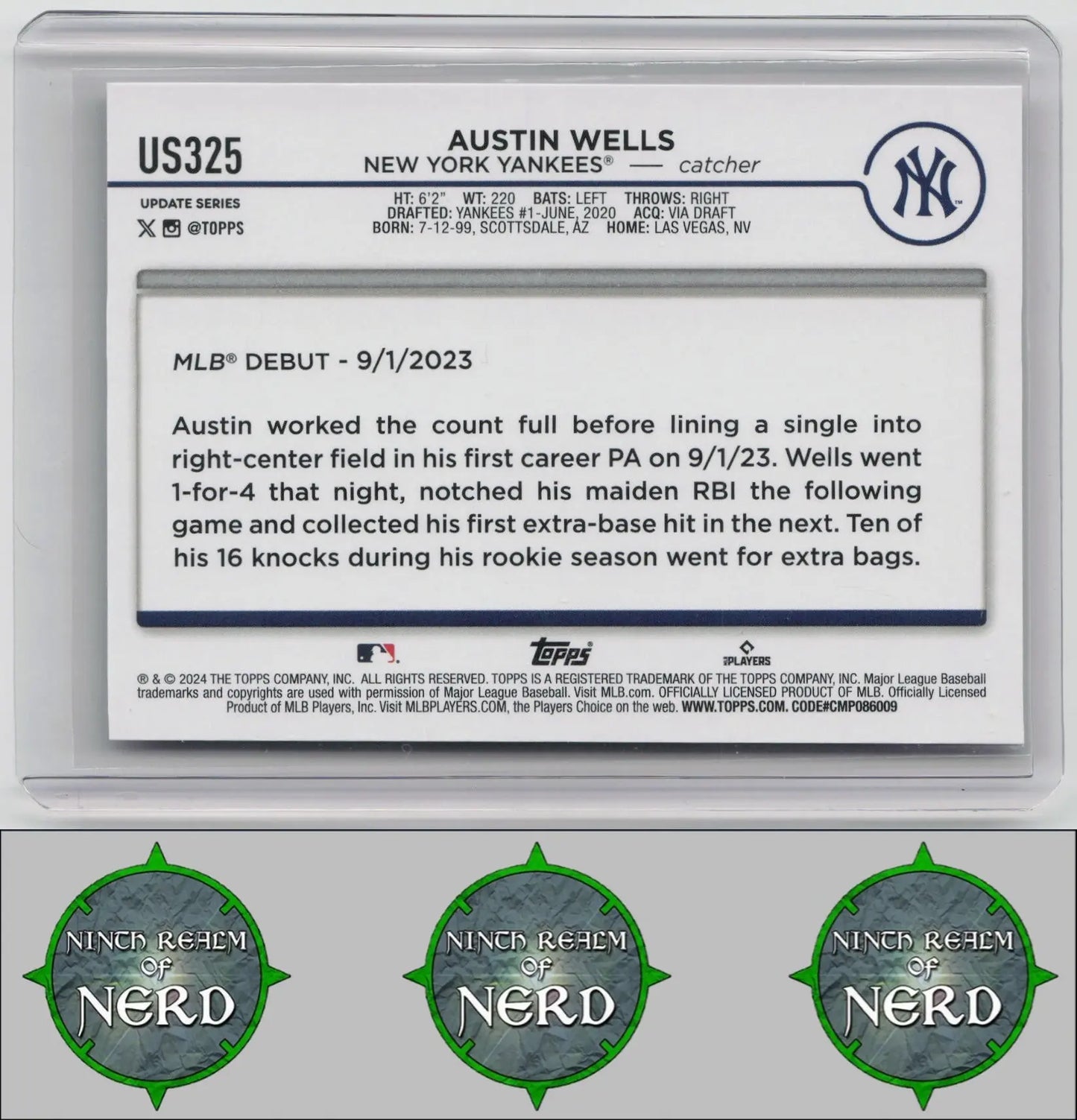 Austin Wells 2024 Topps Update #US325 New York Yankees CDP