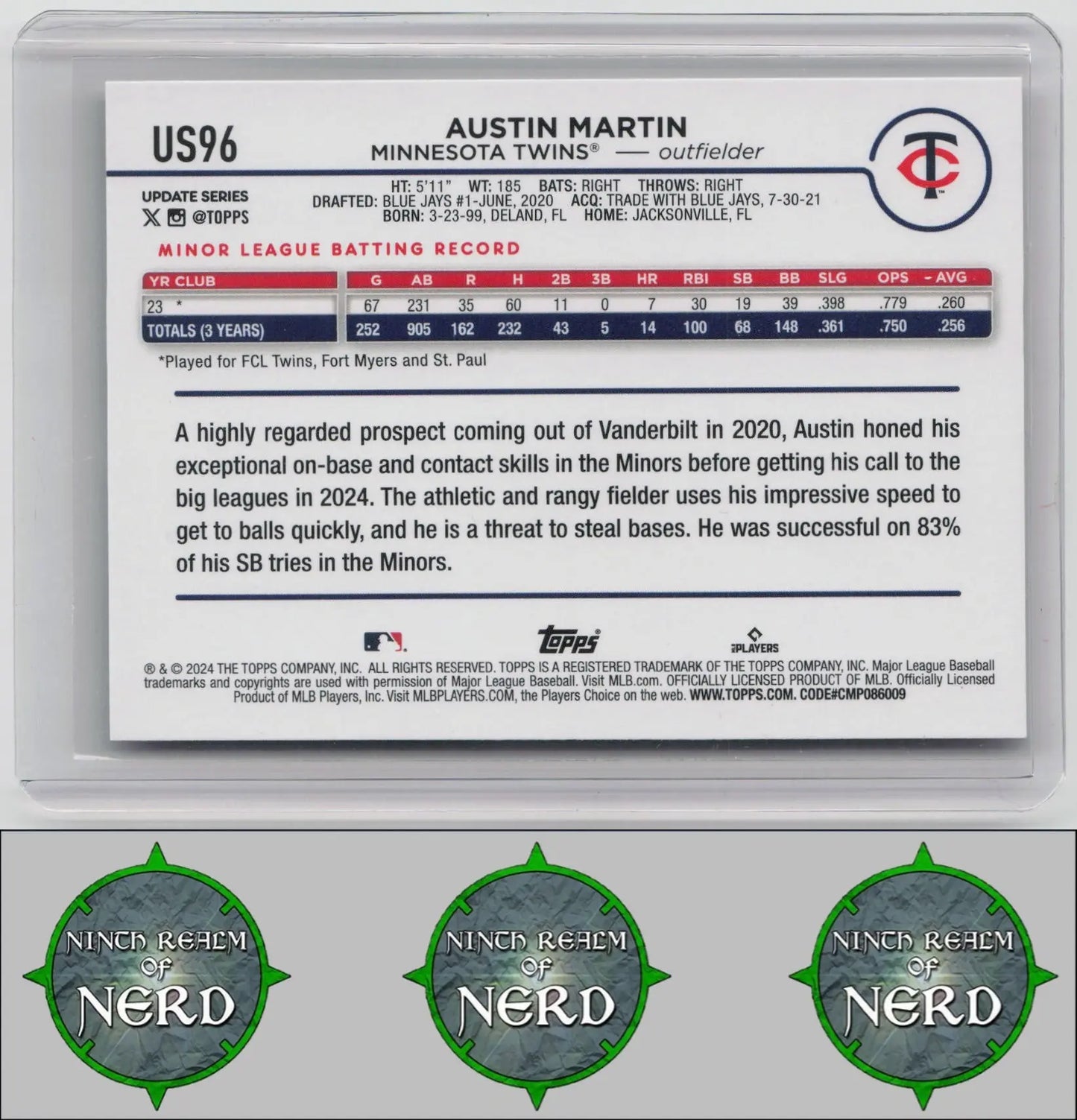 Austin Martin 2024 Topps Update #US96 RC Minnesota Twins CDP