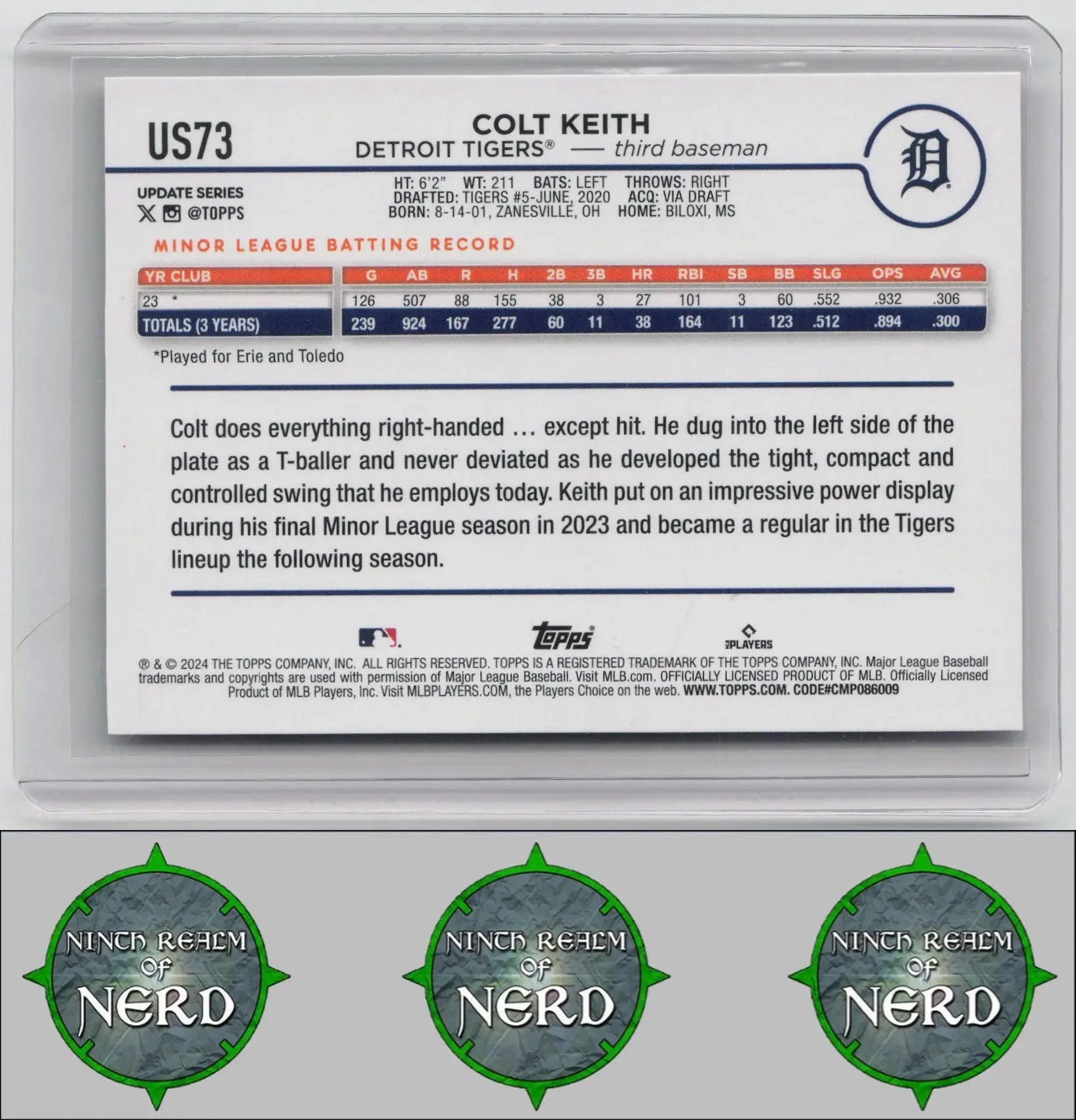 Colt Keith 2024 Topps Update #US73 RC Detroit Tigers CDP