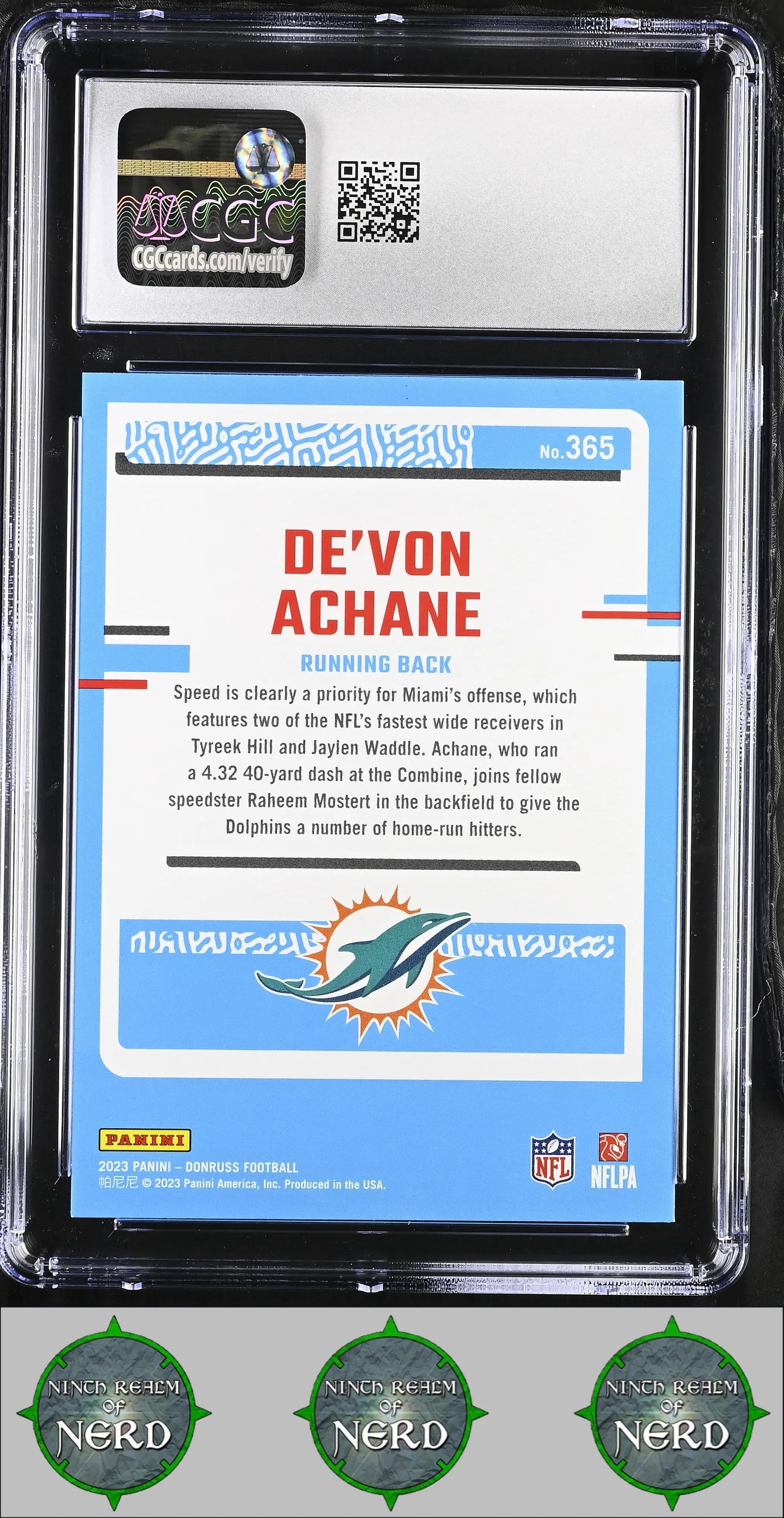 De'Von Achane 2023 Donruss #365 RC CGC 10 Miami Dolphins - Ninth Realm of Nerd
