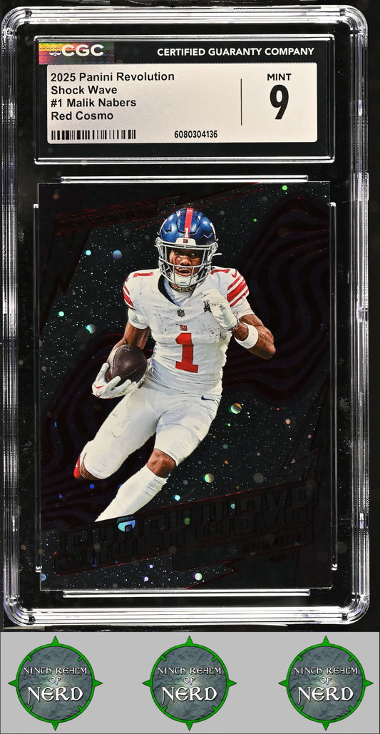 Malik Nabers 2025 Panini Revolution Red Cosmo #1 SN CGC 9 New York Giants #/50 CDP