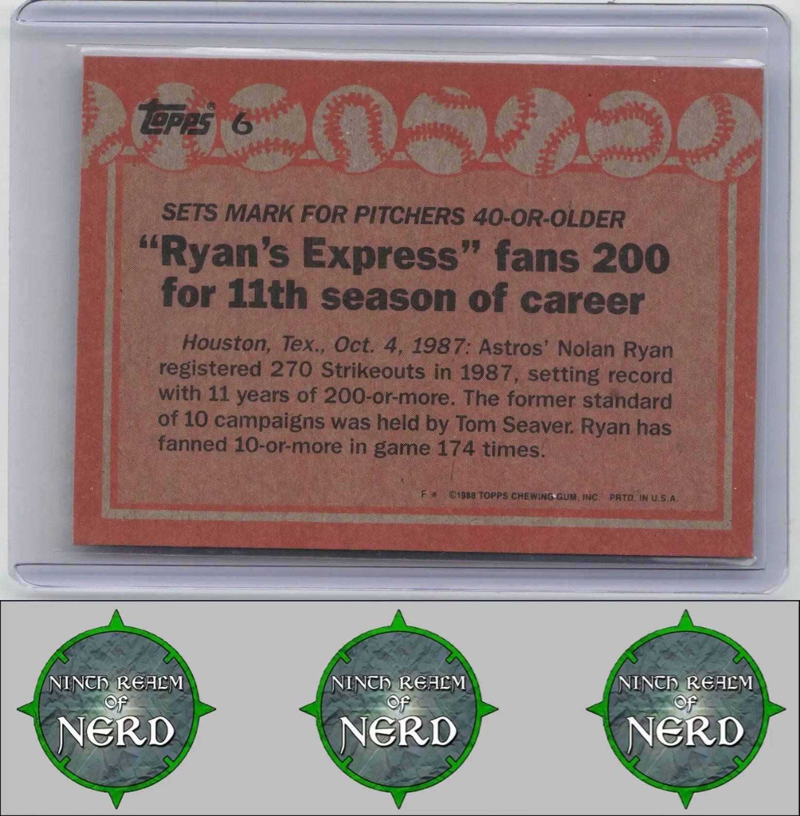 Nolan Ryan 1988 Topps #6 Houston Astros CDP