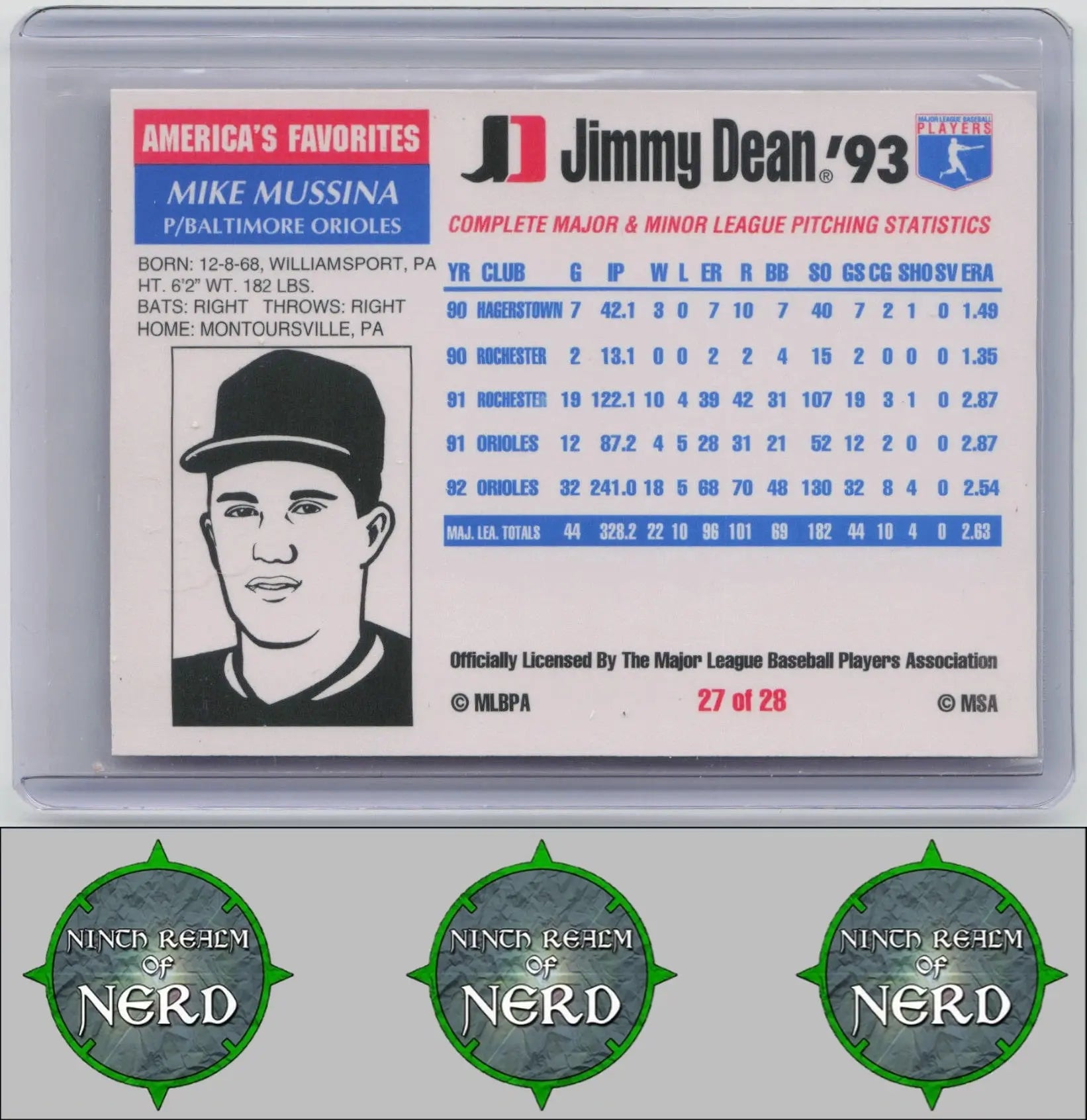 Mike Mussina 1993 Jimmy Dean #27 Baltimore Orioles CDP
