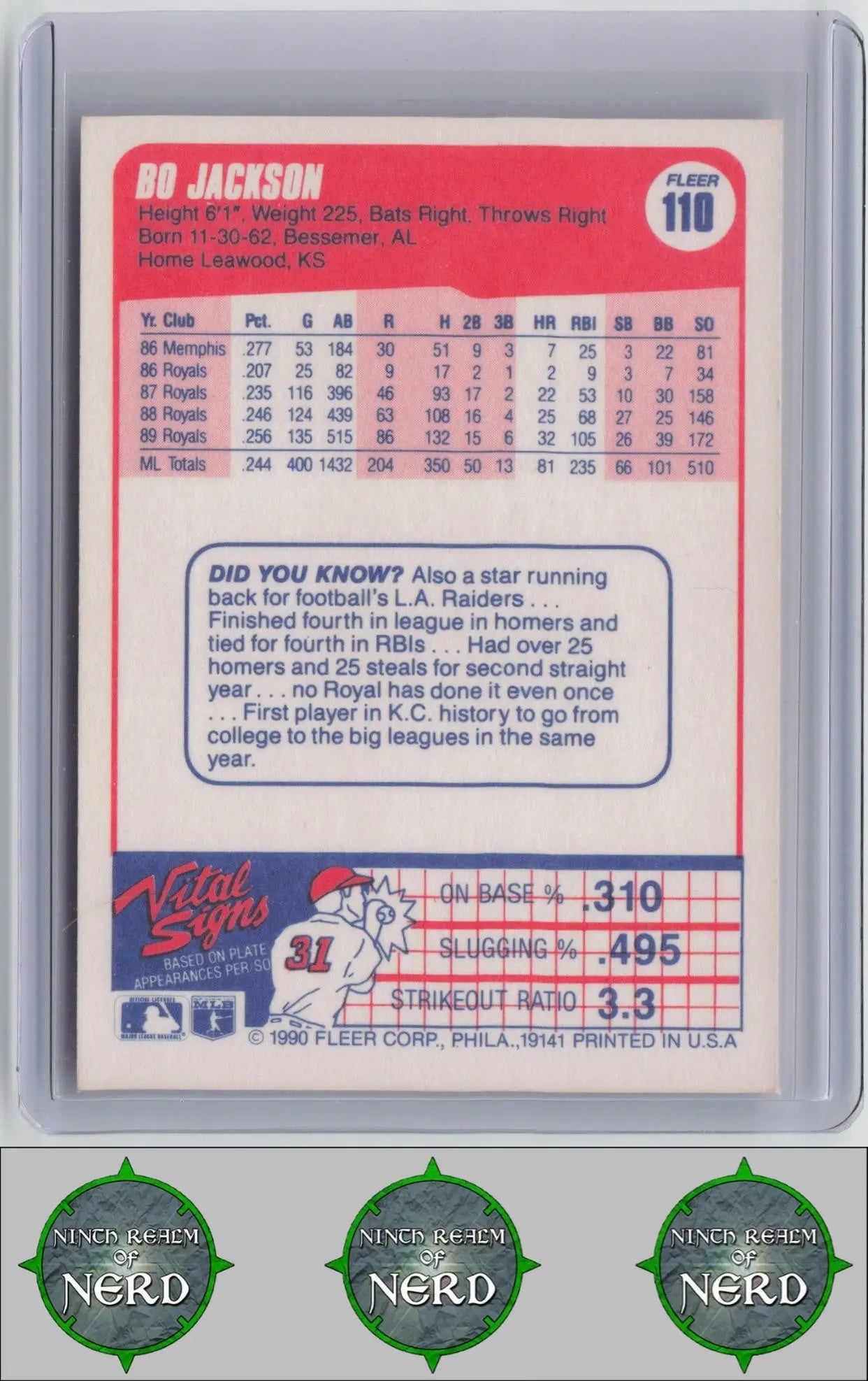 Bo Jackson 1990 Fleer #110 Kansas City Royals CDP