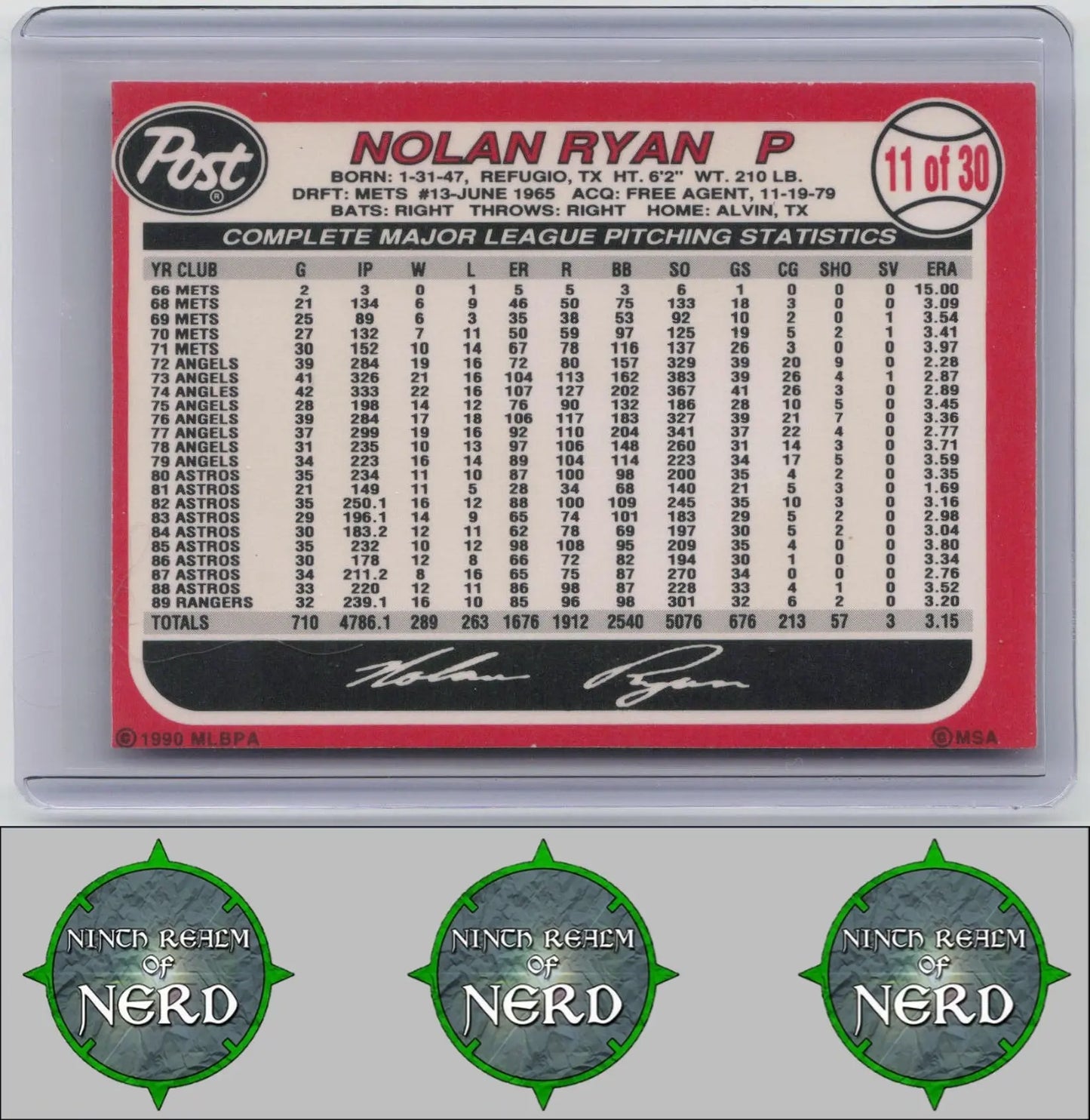 Nolan Ryan 1990 Post #11 Texas Rangers CDP