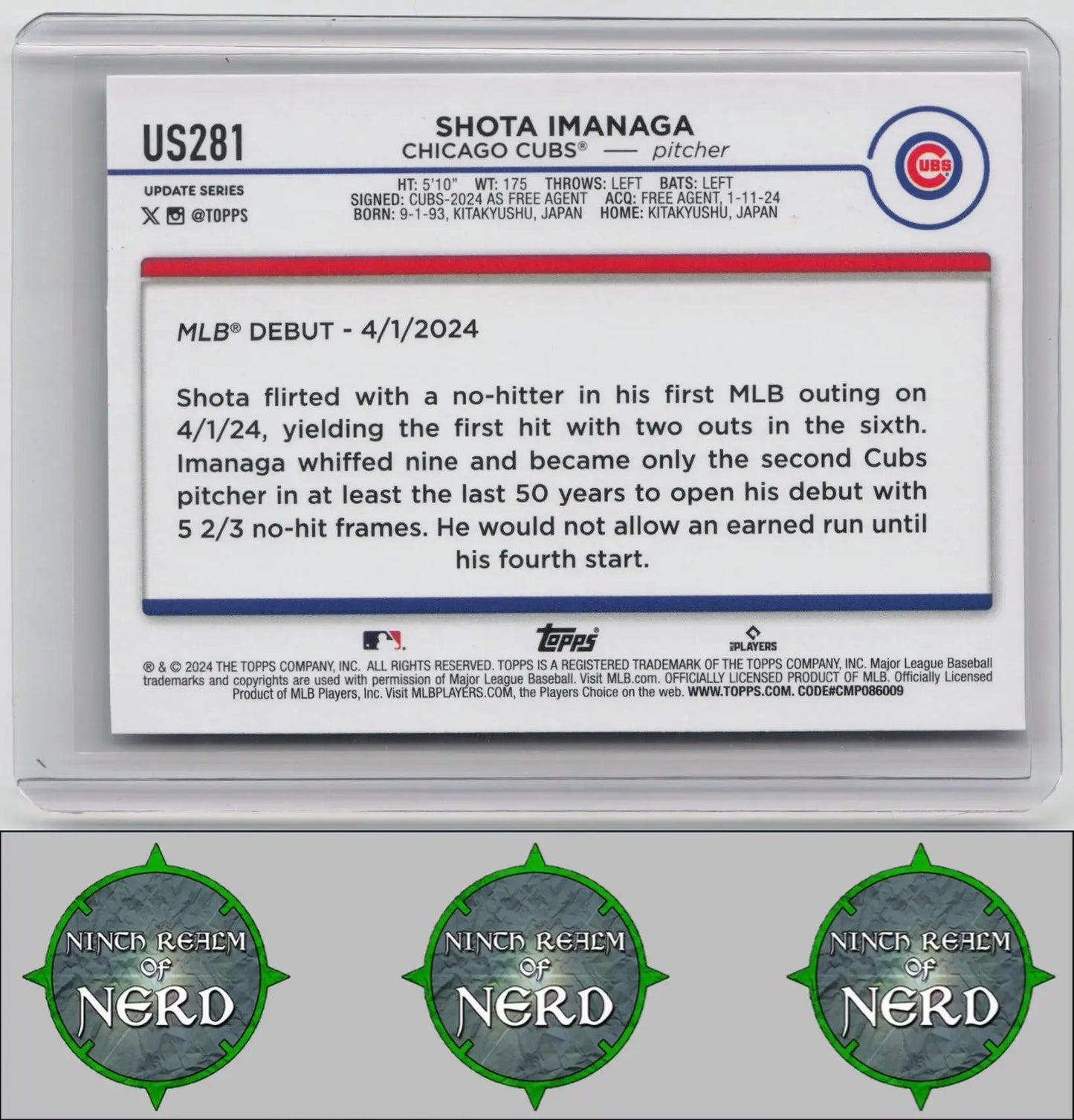 Shota Imanaga 2024 Topps Update #US281 Chicago Cubs CDP