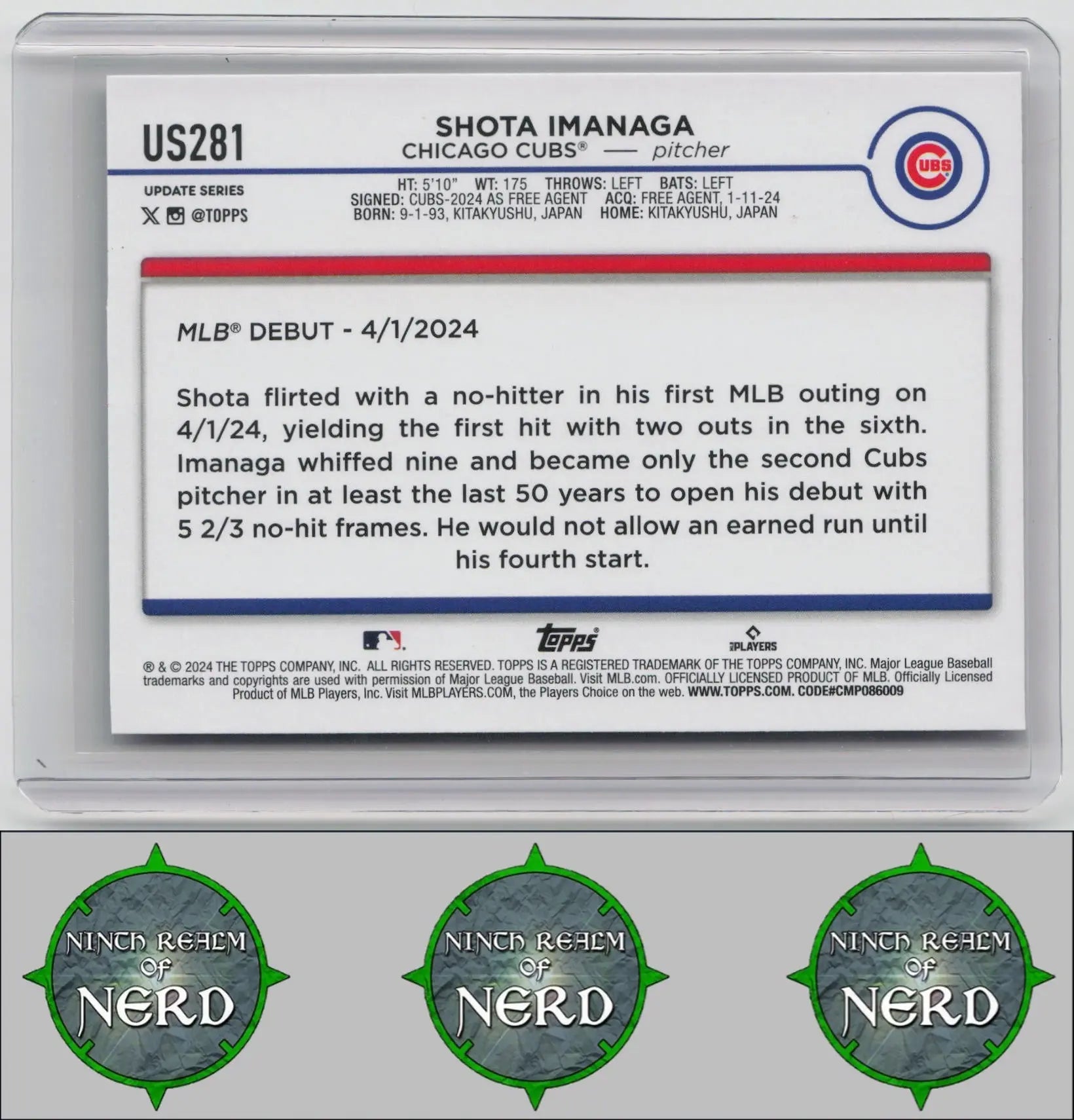 Shota Imanaga 2024 Topps Update #US281 Chicago Cubs CDP