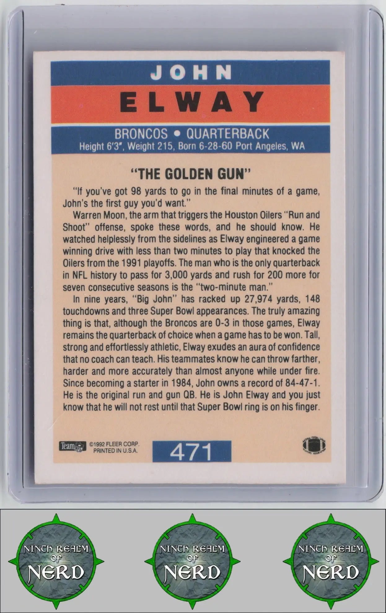 John Elway 1992 Fleer #471 Denver Broncos CDP