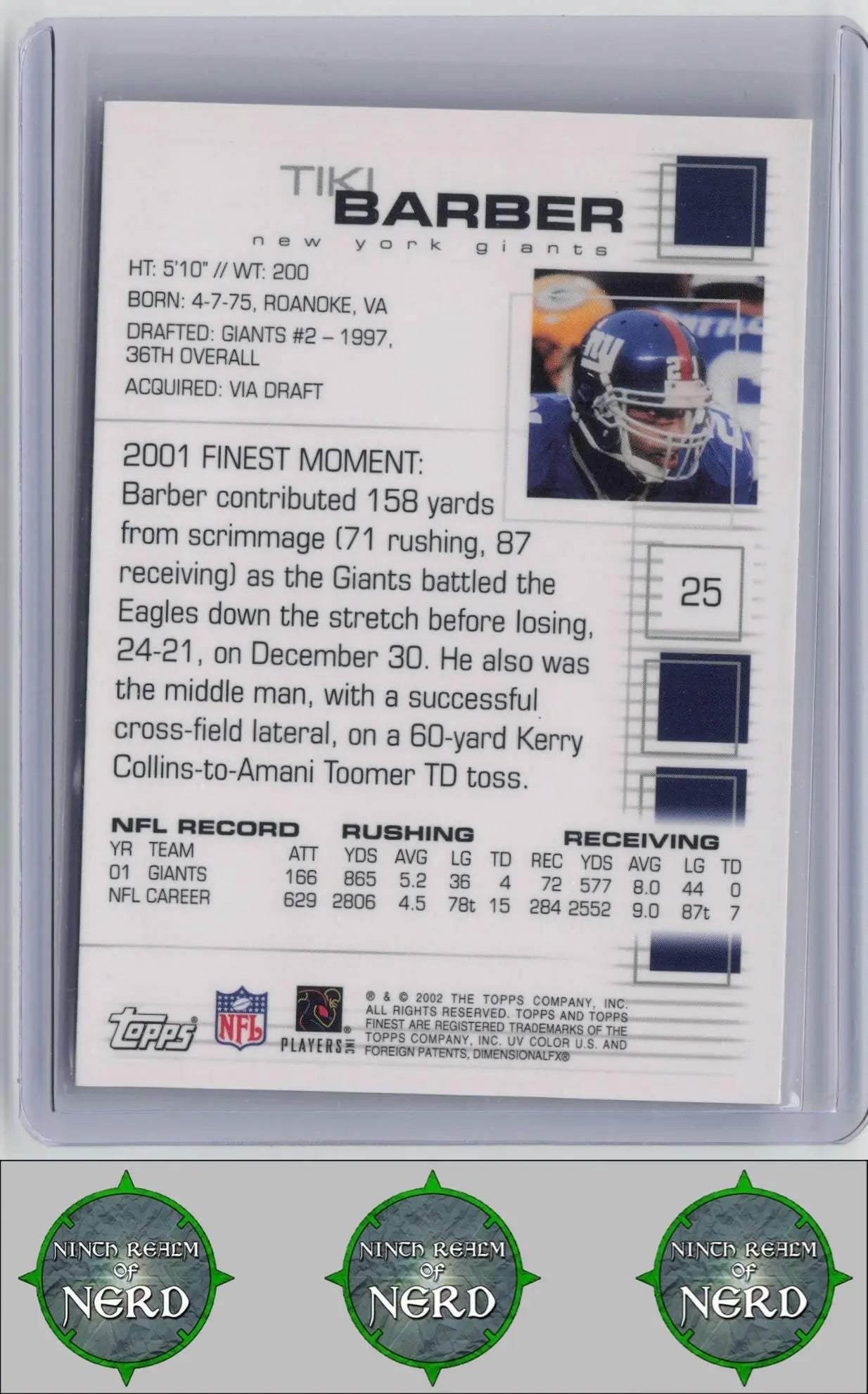 Tiki Barber 2002 Finest #25 New York Giants CDP