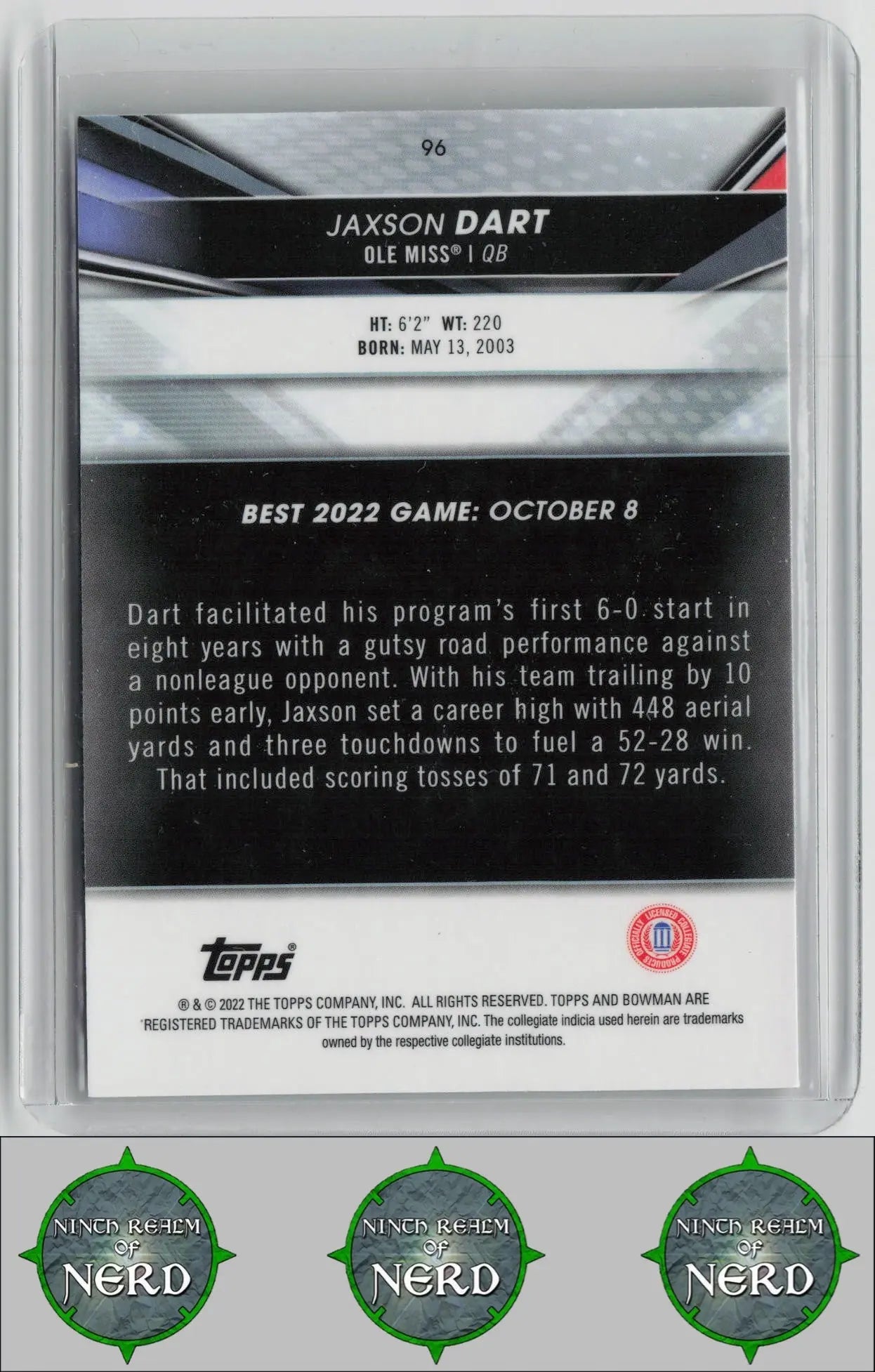 Jaxson Dart 2022-23 Bowman's Best University #96 Ole Miss Rebels CDP