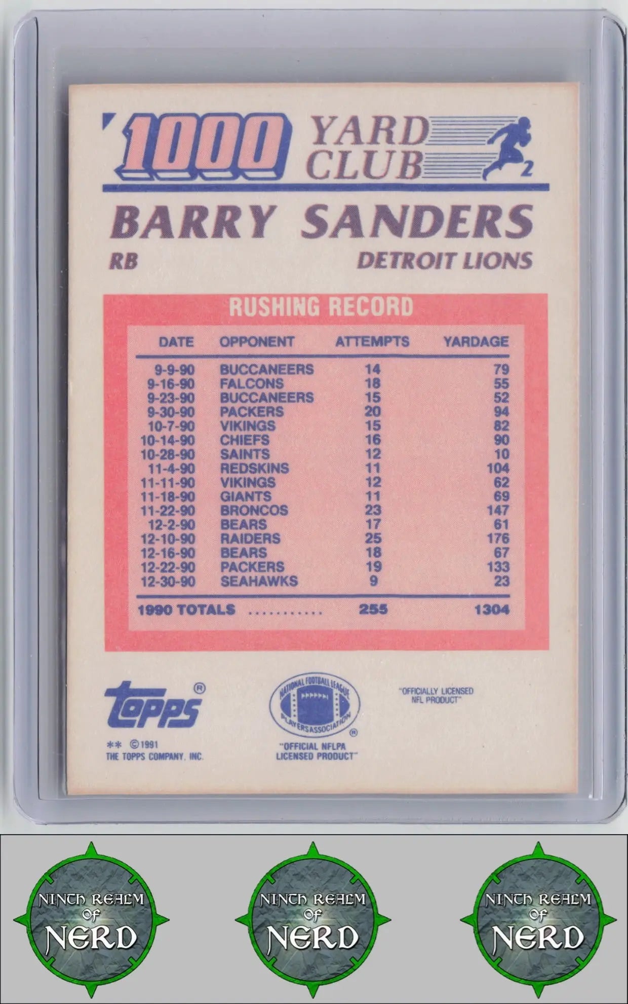 Barry Sanders 1991 Topps 1000 Yard Club #2 Detroit Lions CDP