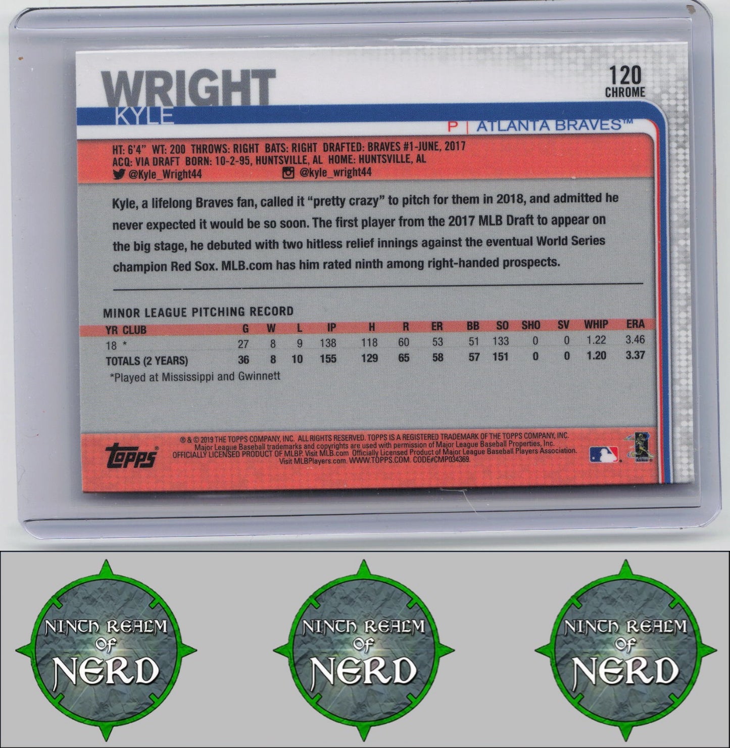 Kyle Wright 2019 Topps Chrome #120 RC Atlanta Braves