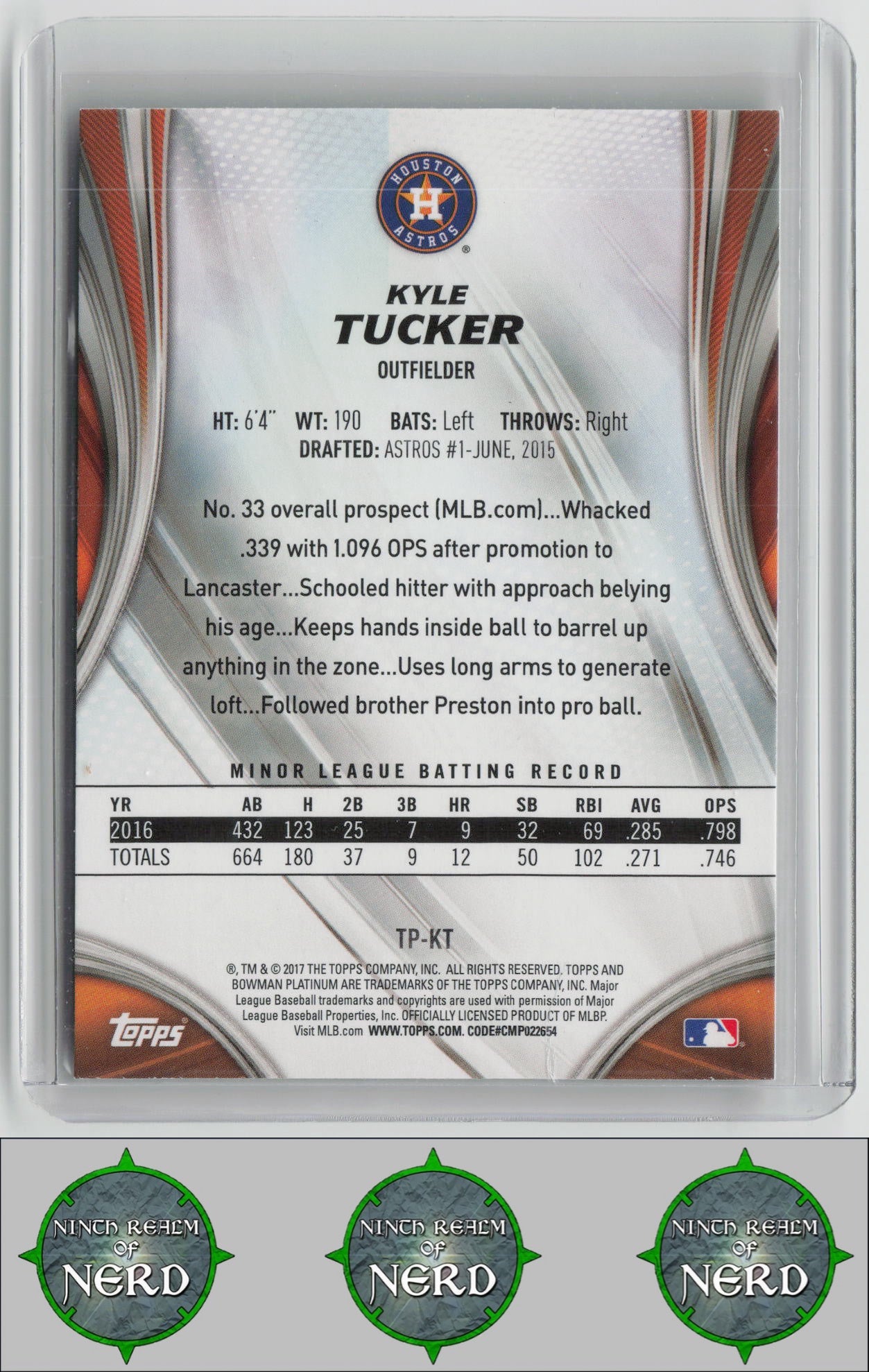 Kyle Tucker 2017 Bowman Platinum Top Prospects #TP-KT Houston Astros