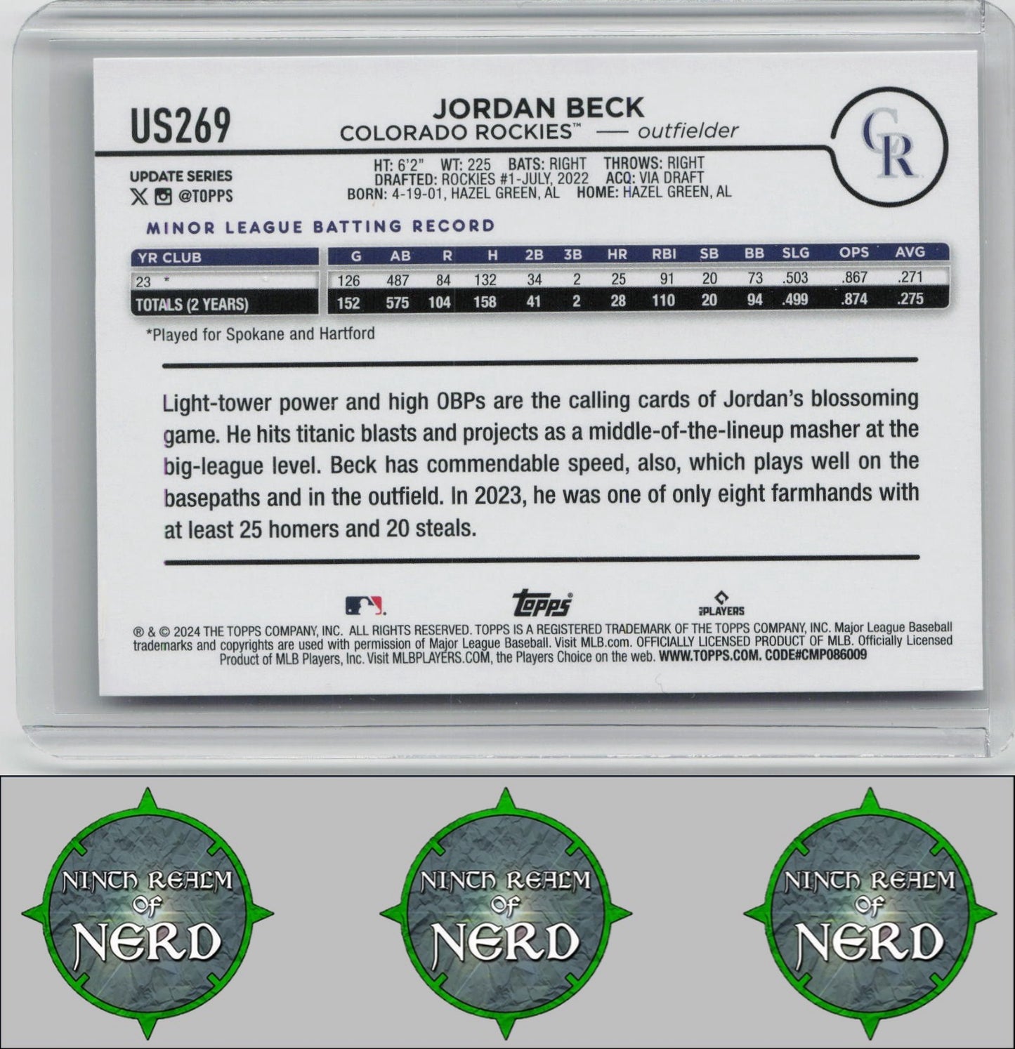 Jordan Beck 2024 Topps Update Royal Blue #US269 RC Colorado Rockies