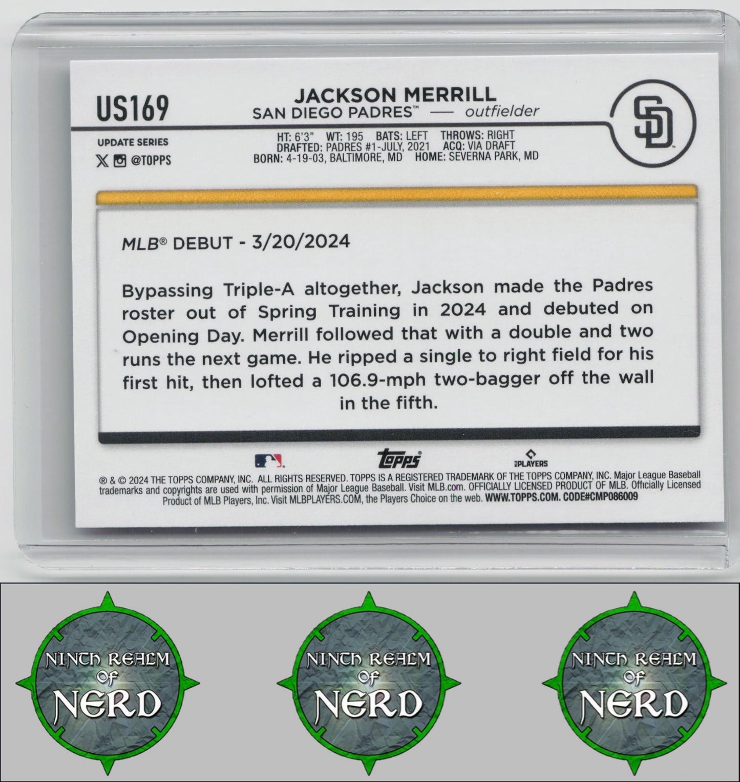 Jackson Merrill 2024 Topps Update #US169 San Diego Padres