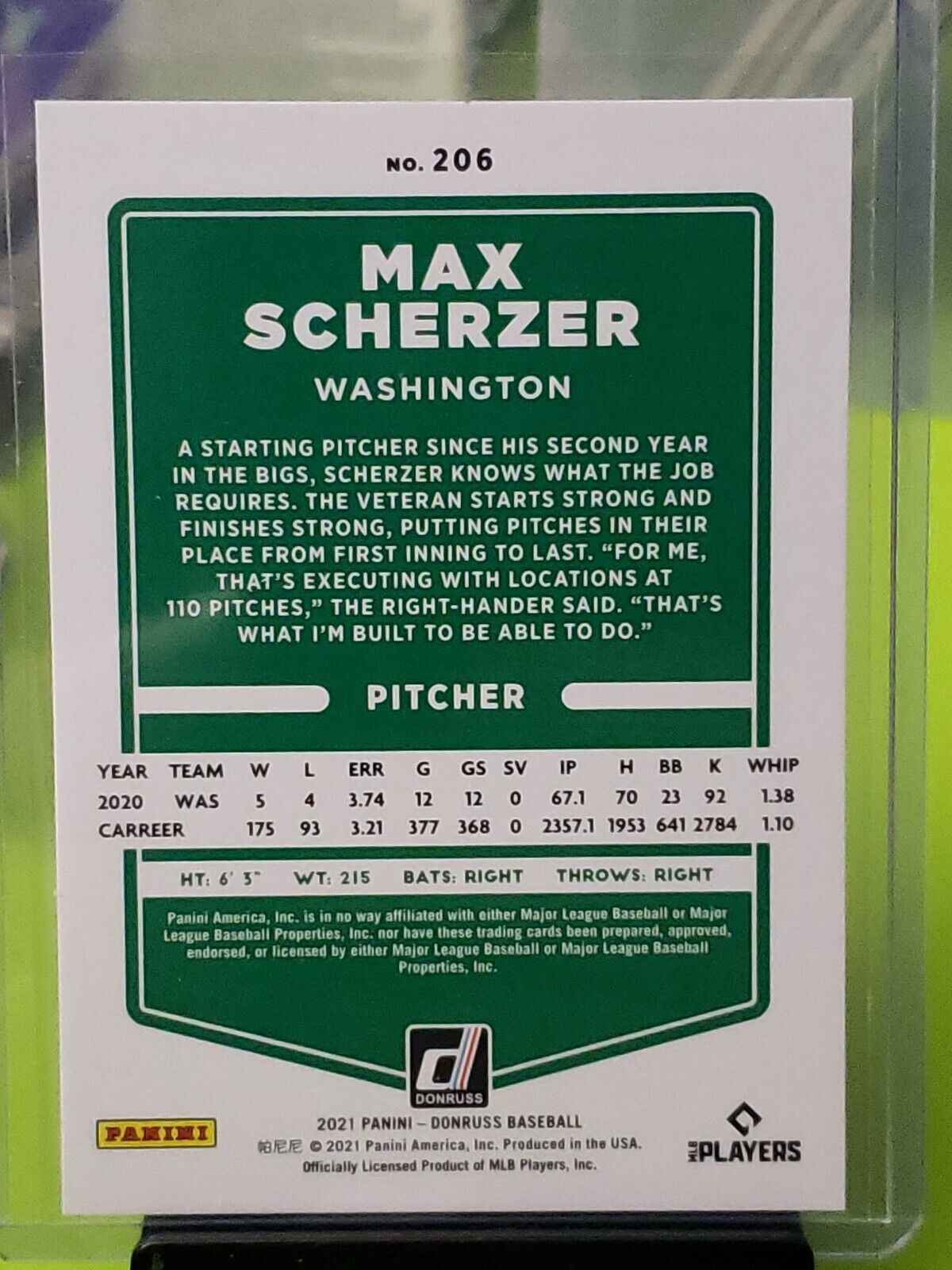 2021 Donruss Max Scherzer Red Stripe Parallel /2021 Washington Nationals