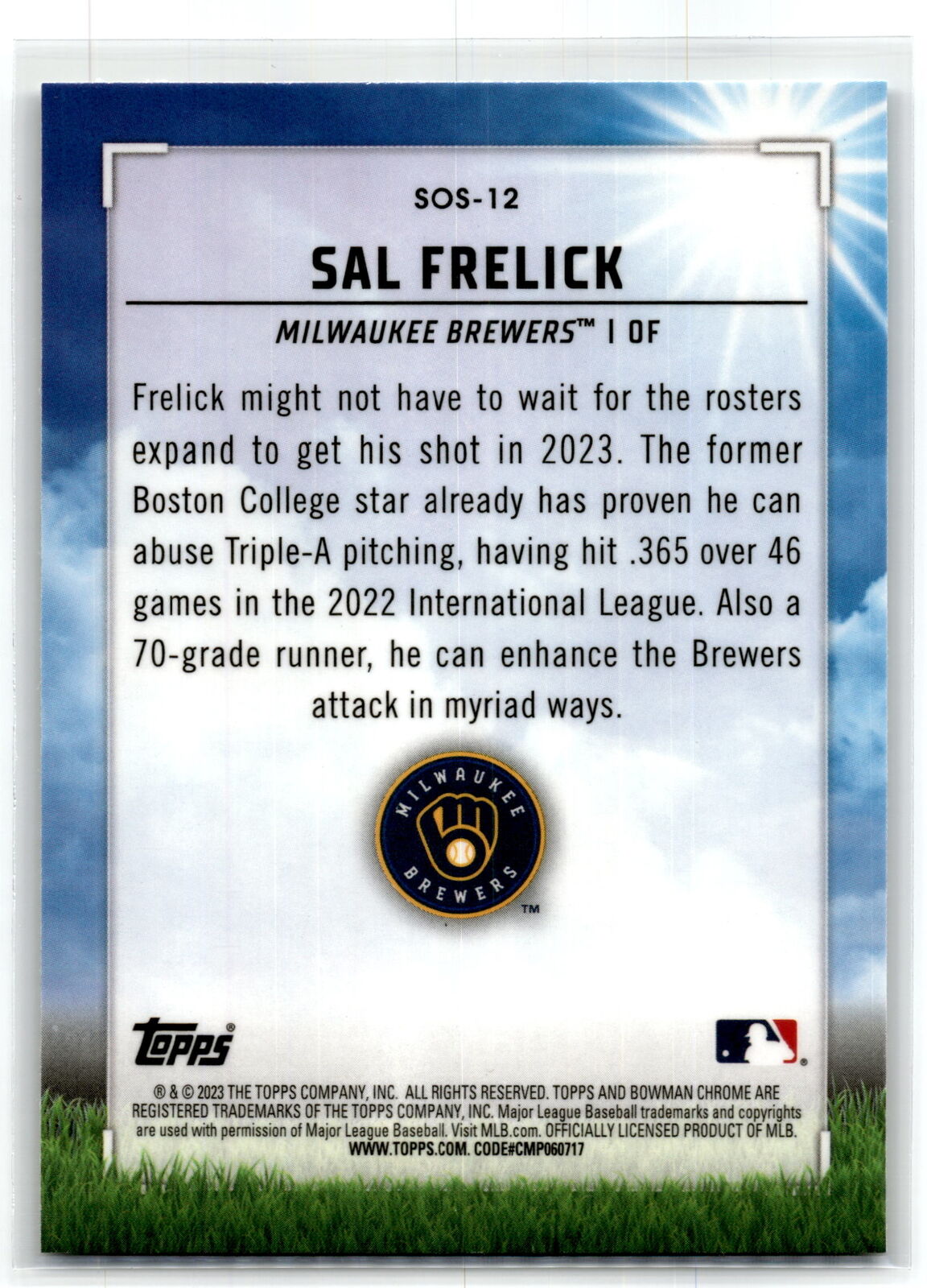 2023 Bowman #SOS-12 Sal Frelick Sights on September NM