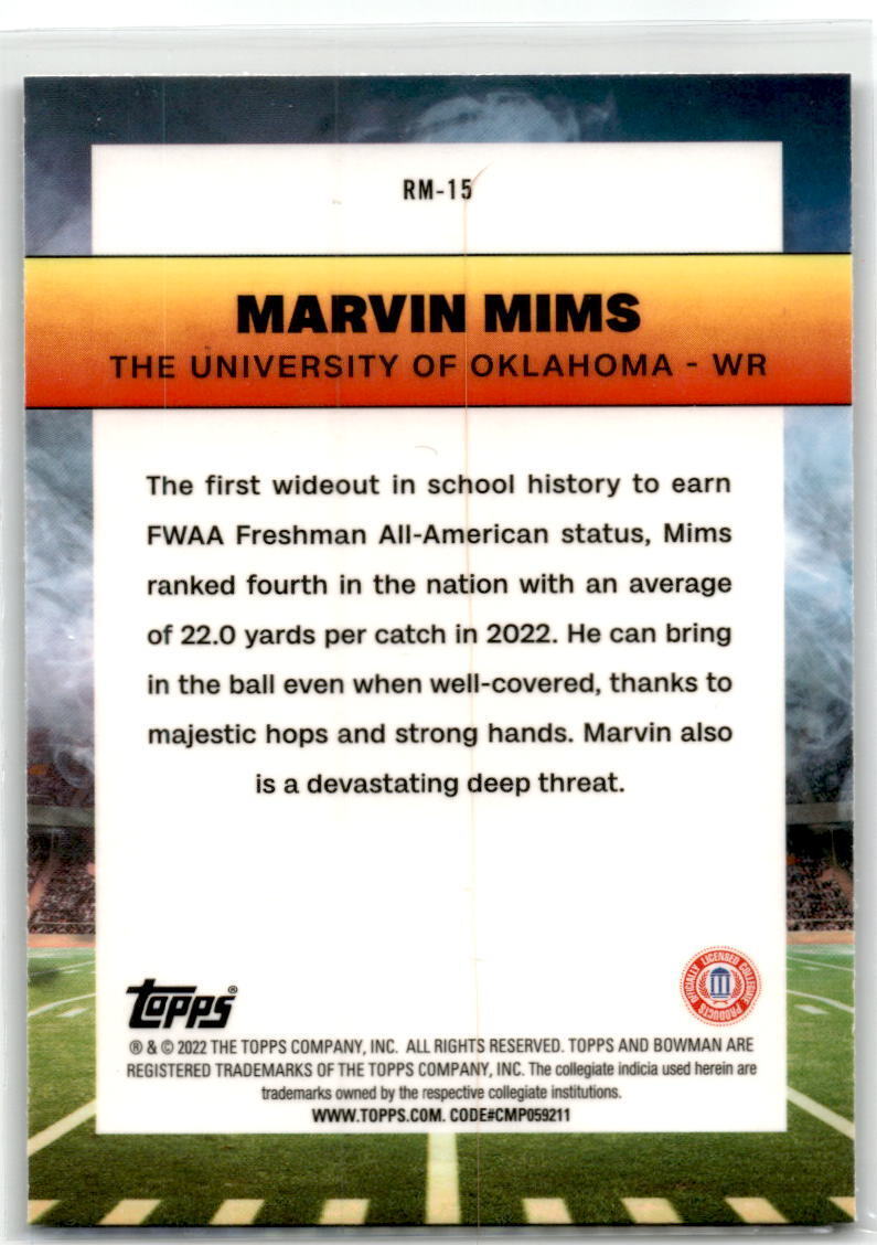 2022 Bowman Chrome University #RM-15 Marvin Mims Ramblin Man NM