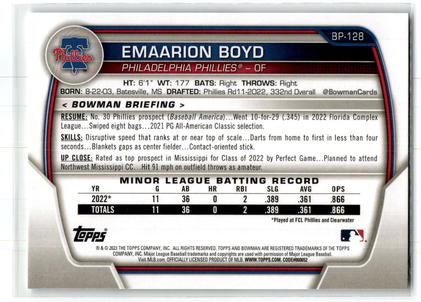 2023 Bowman #BP-128 Emaarion Boyd Prospects NM