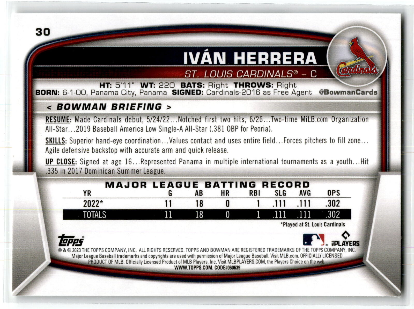 2023 Bowman #30 Ivan Herrera NM