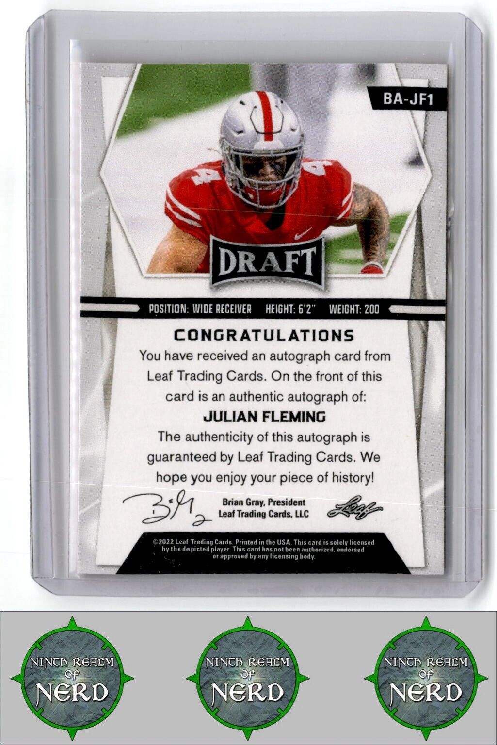 2022 Leaf Draft (Hobby) #BA-JF1 Julian Fleming Autographs Red