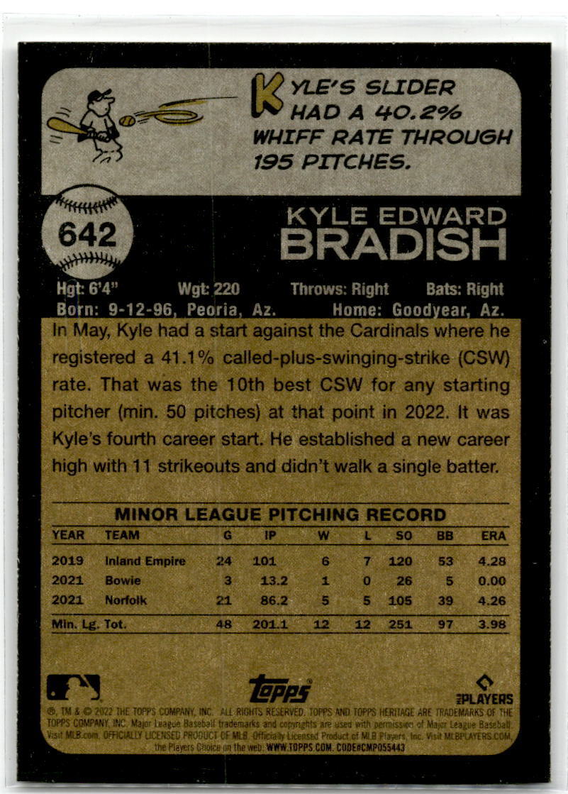 2022 Topps Heritage #642 Kyle Bradish NM