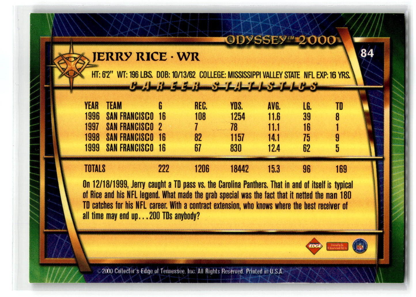 2000 Collector's Edge Odyssey #84 Jerry Rice NM