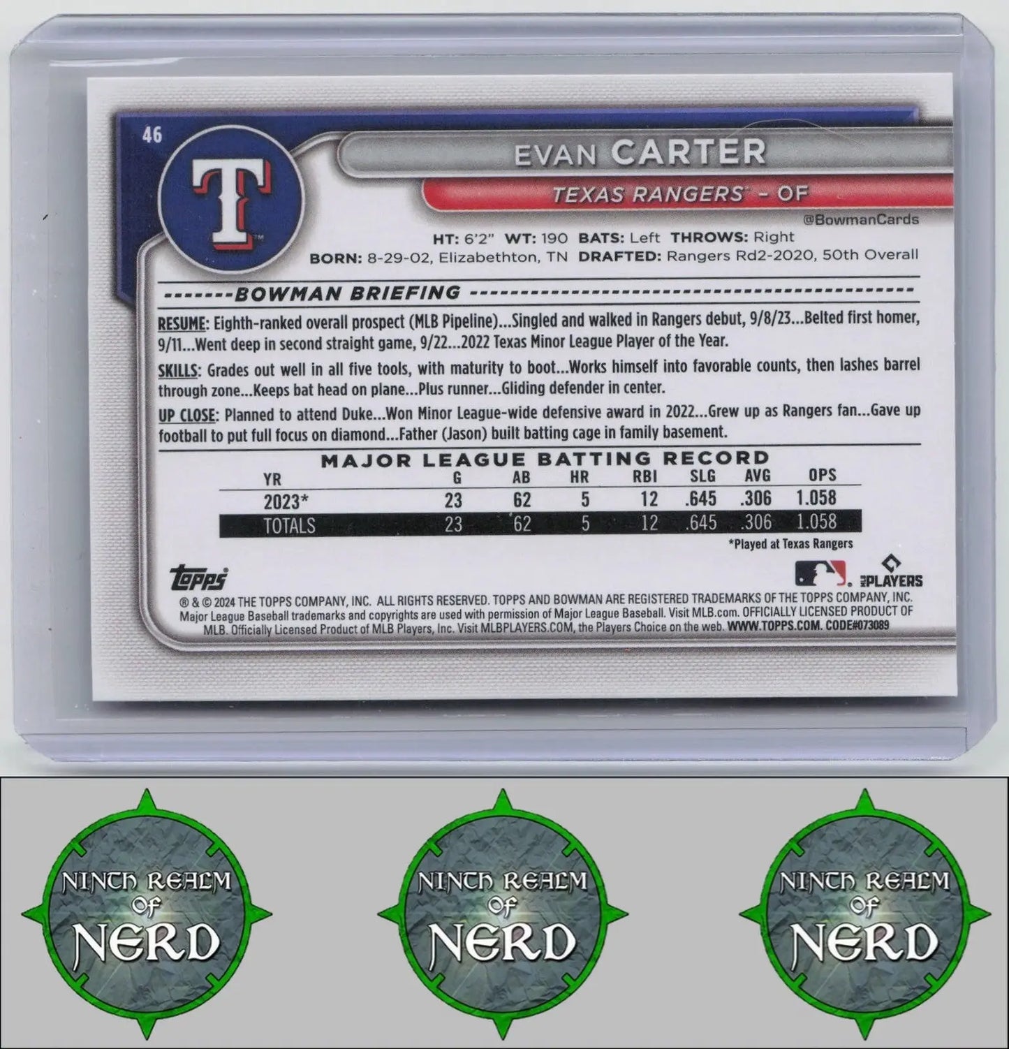 Evan Carter 2024 Bowman #46 RC Texas Rangers