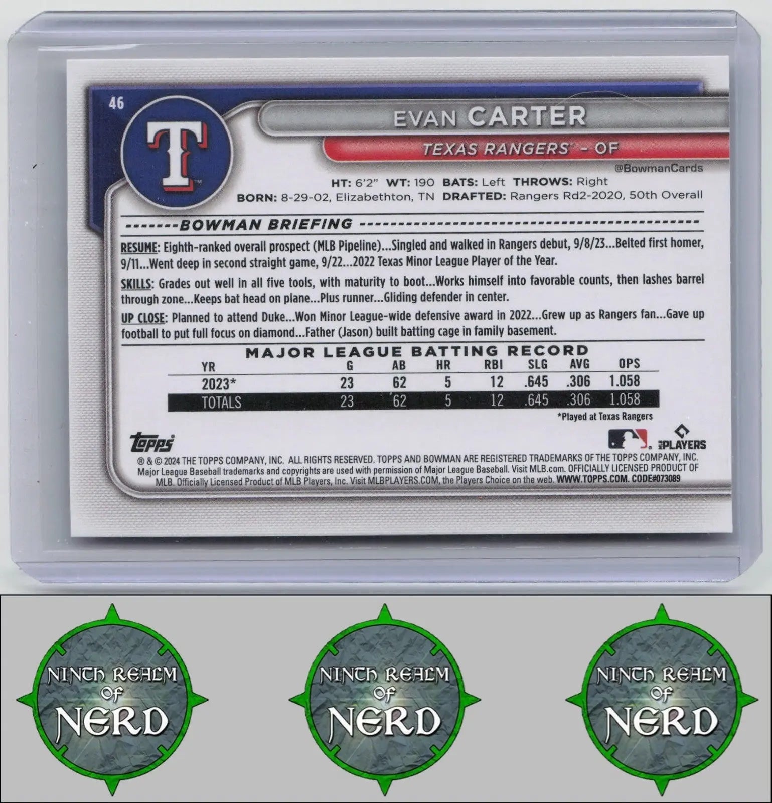 Evan Carter 2024 Bowman #46 RC Texas Rangers