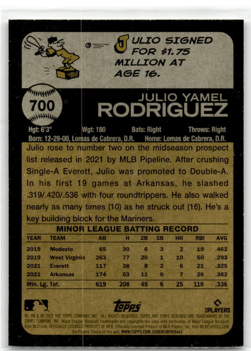 2022 Topps Heritage #700 Julio Rodriguez NM