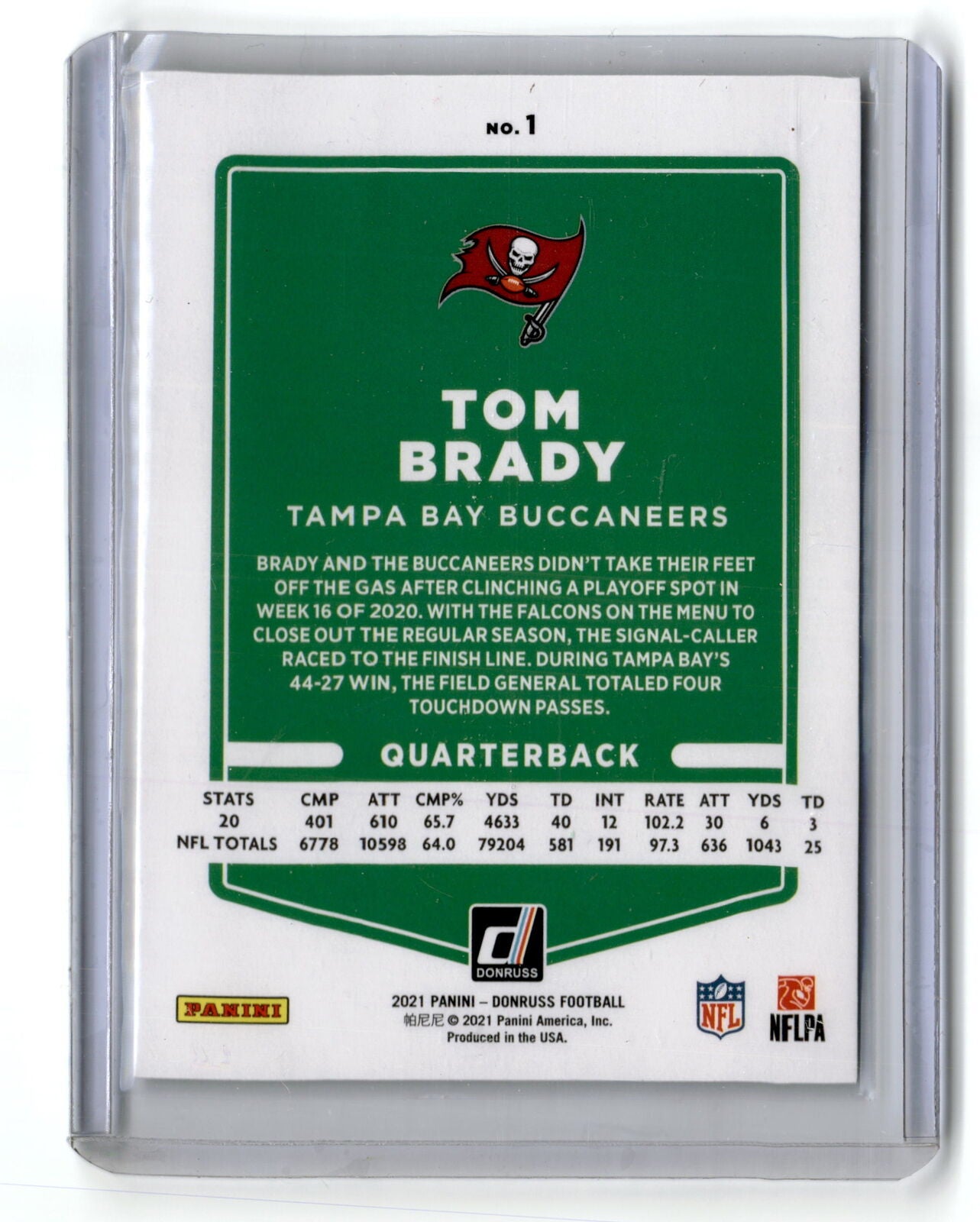 2021 Donruss #1b Tom Brady No Helmet NM