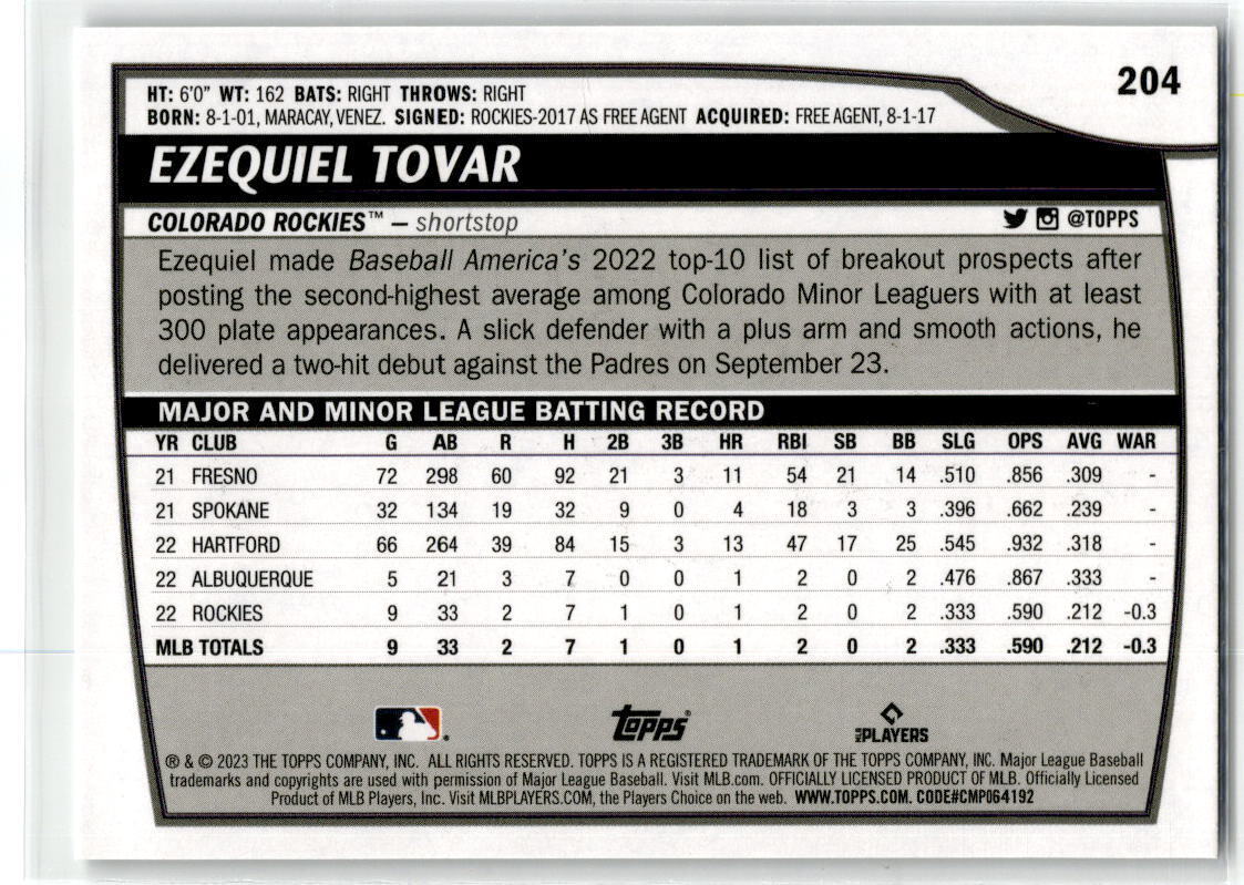 2023 Topps Big League #204 Ezequiel Tovar NM