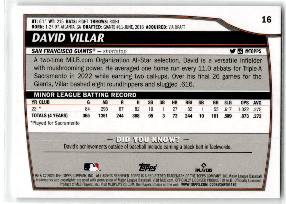 2023 Topps Big League #16 David Villar NM